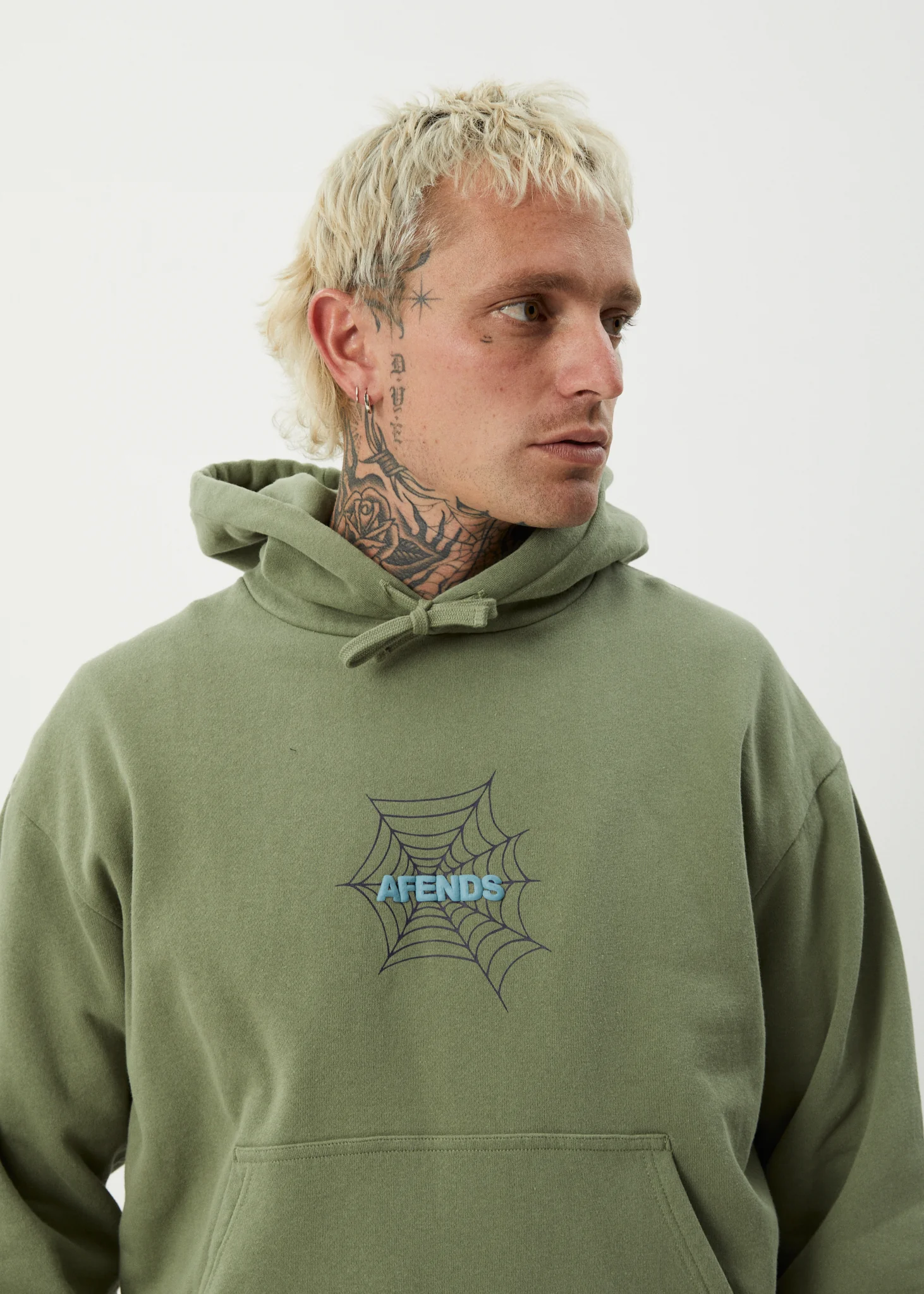 AFENDS Mens Webhead - Hoodie - Oil Green - Image 6