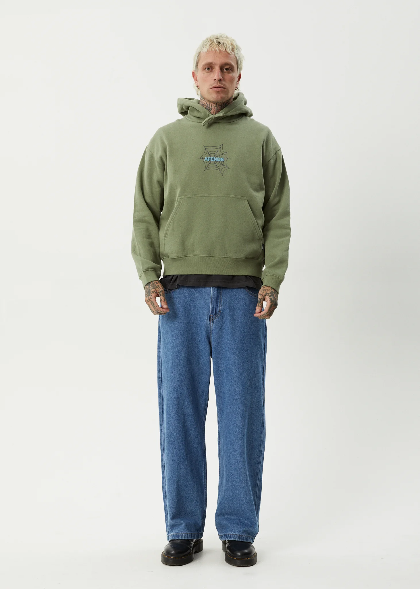 AFENDS Mens Webhead - Hoodie - Oil Green - Image 7