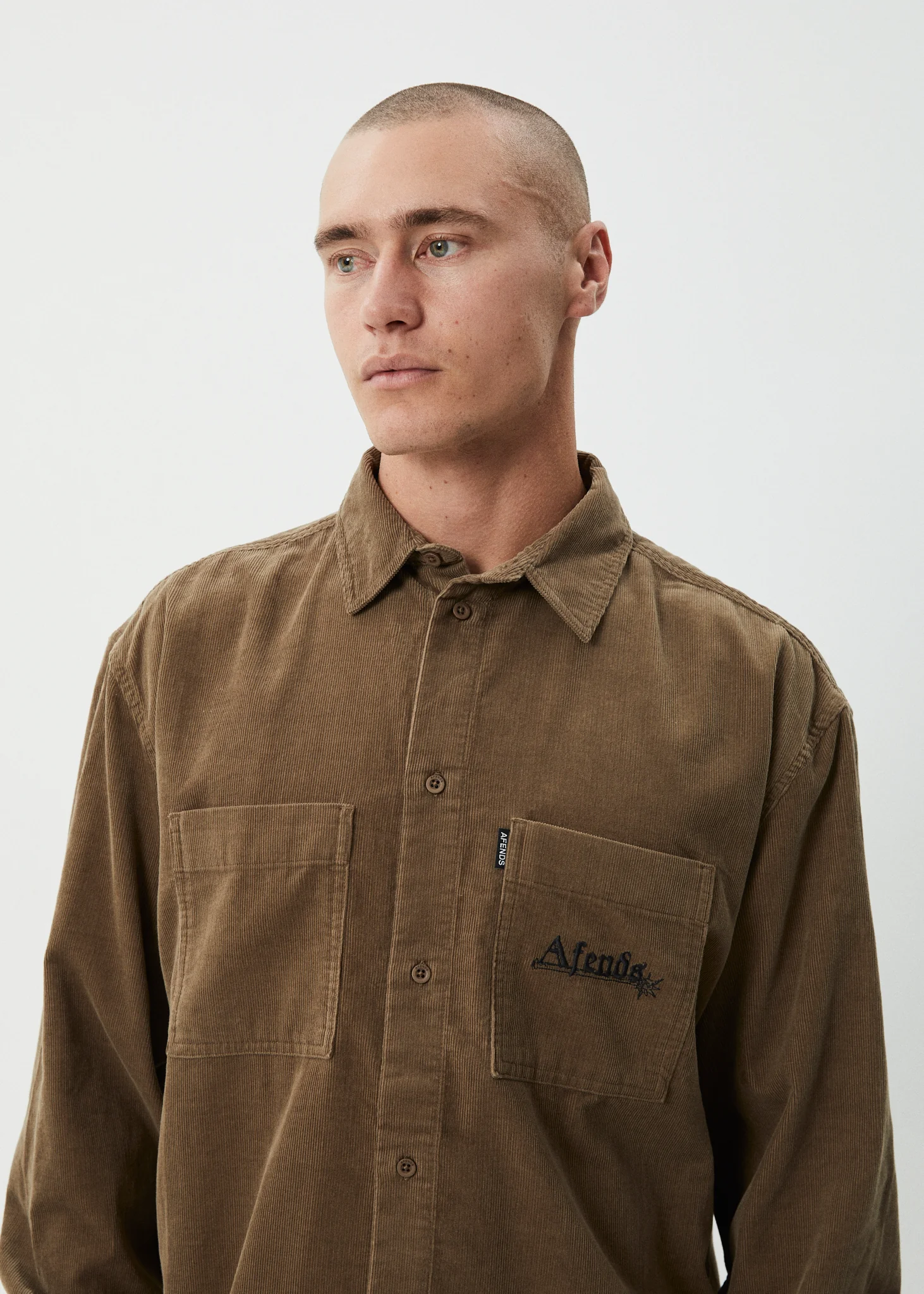 AFENDS Mens Welcome Back - Long Sleeve Shirt - Fossil - Image 6