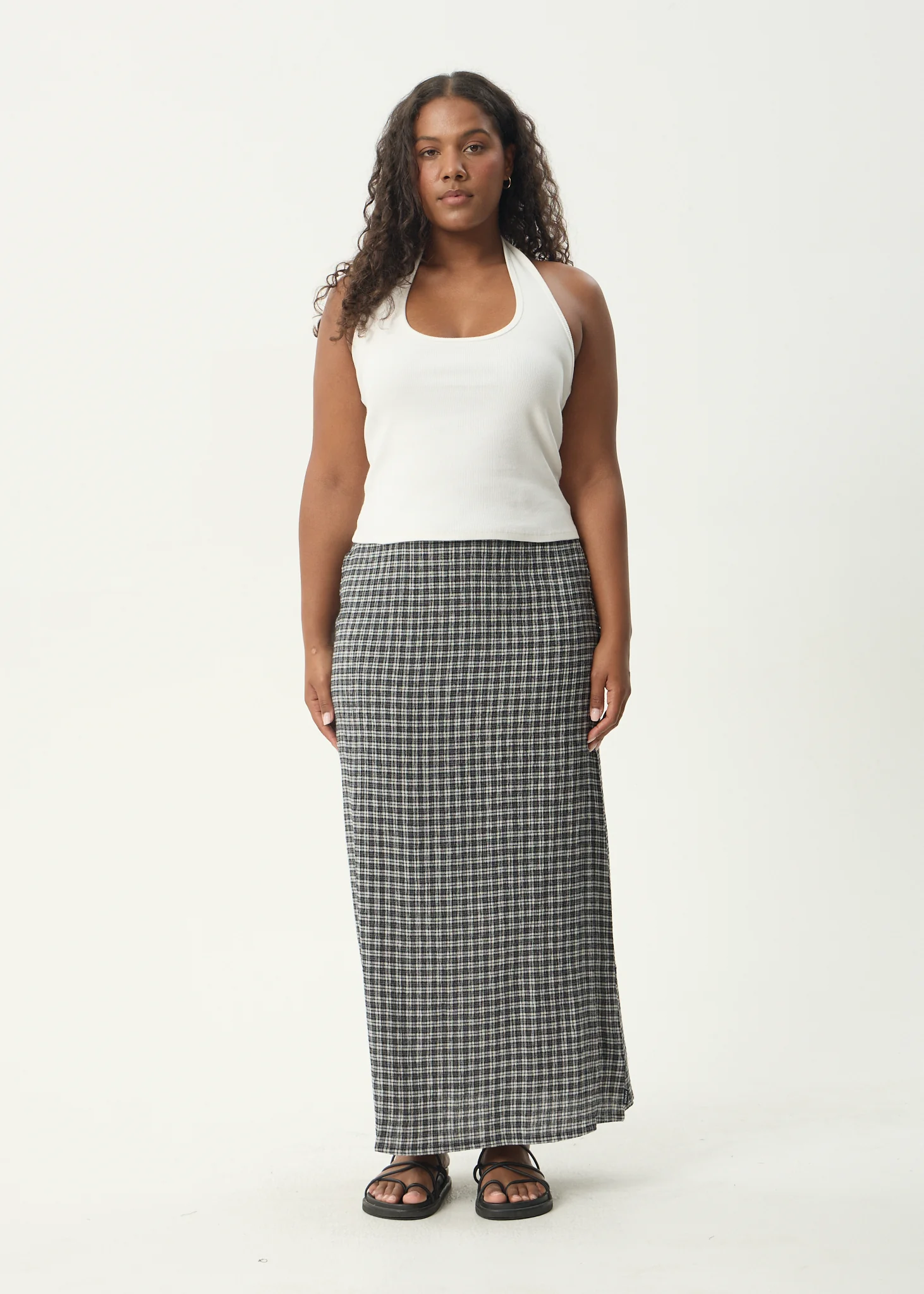 AFENDS Womens Lita - Seersucker Maxi Skirt - Asta Steel Check - Image 2