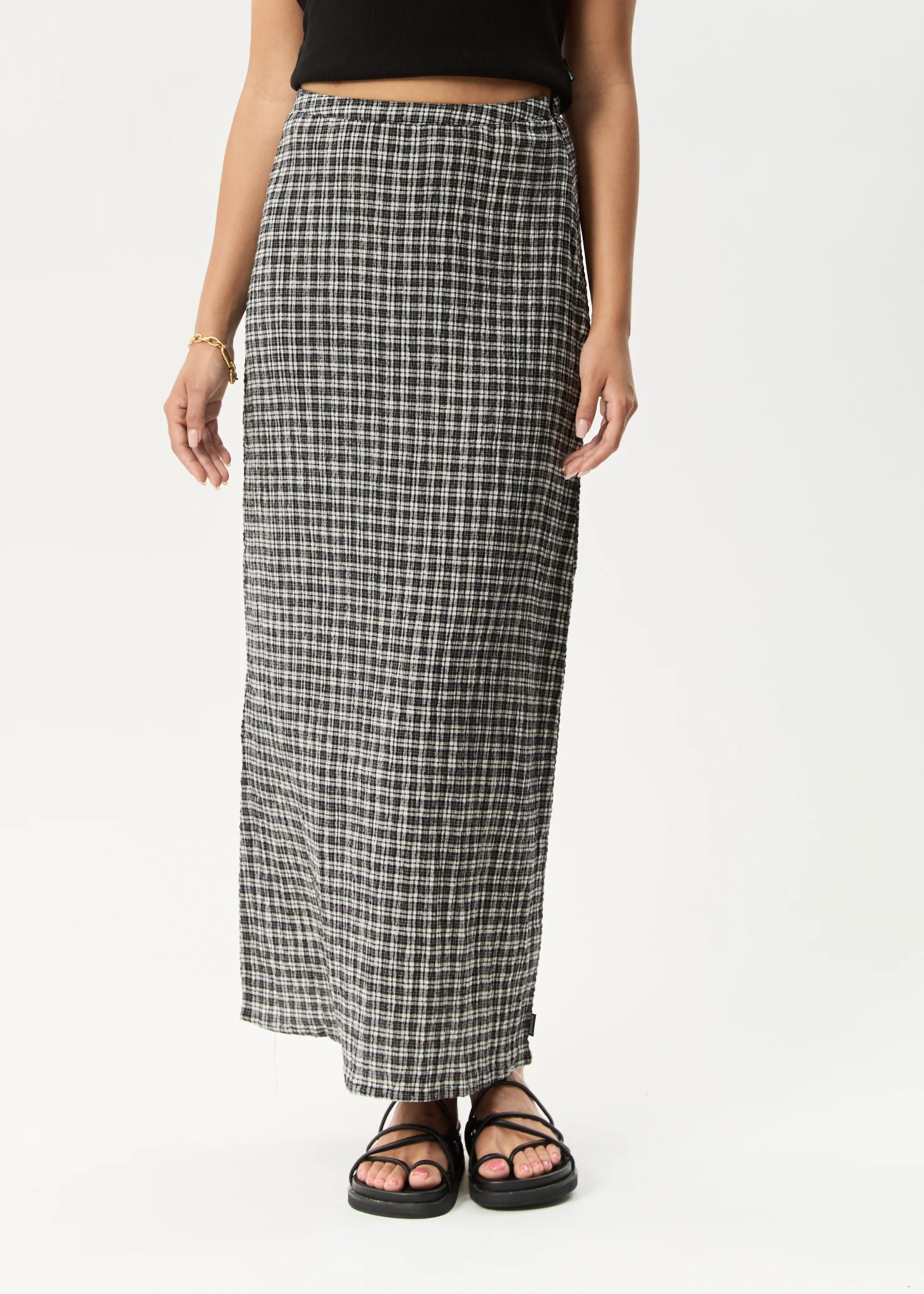 AFENDS Womens Lita - Seersucker Maxi Skirt - Asta Steel Check - Image 3