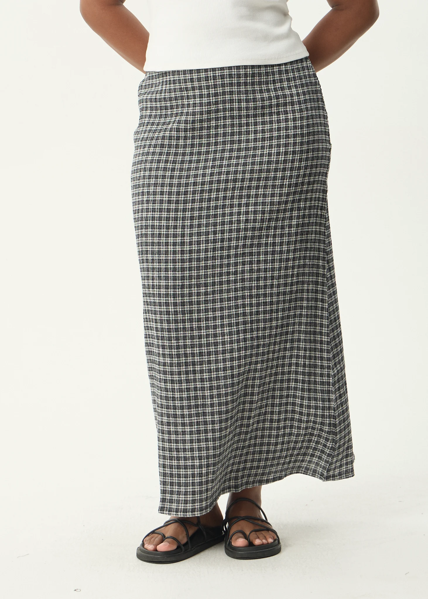 AFENDS Womens Lita - Seersucker Maxi Skirt - Asta Steel Check - Image 4