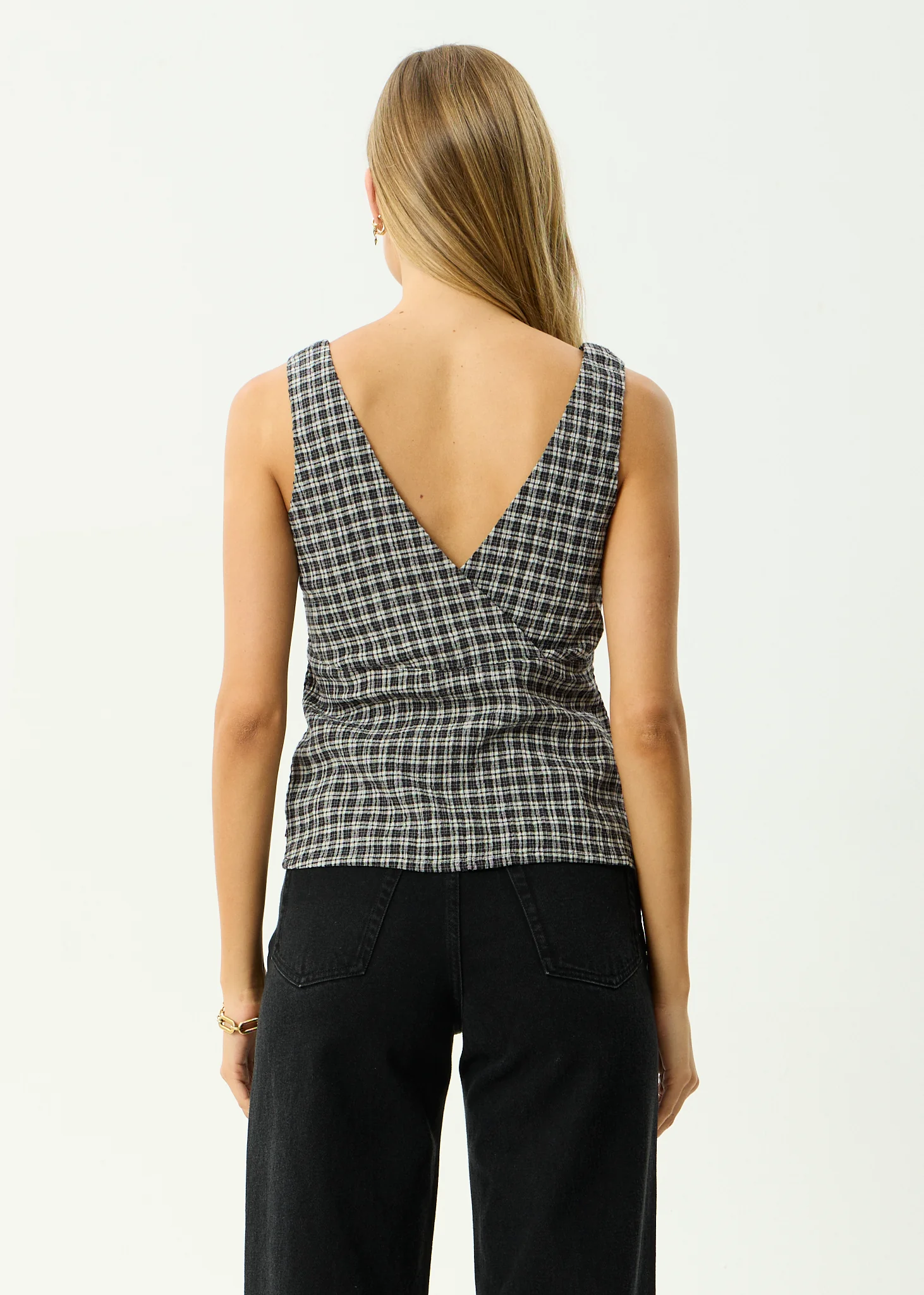 AFENDS Womens Giselle - Seersucker Top - Asta Steel Check - Image 5
