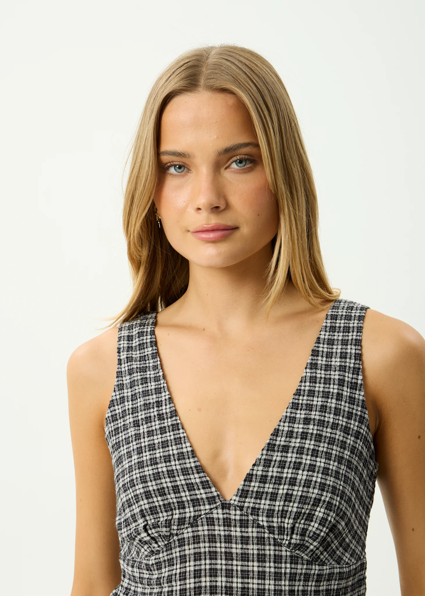 AFENDS Womens Giselle - Seersucker Top - Asta Steel Check - Image 6