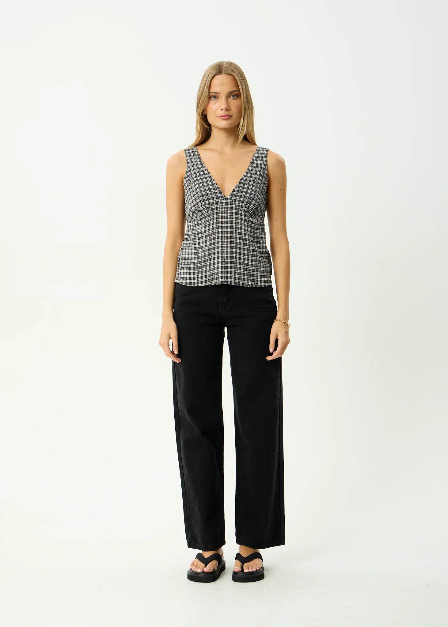 AFENDS Womens Giselle - Seersucker Top - Asta Steel Check - Image 7