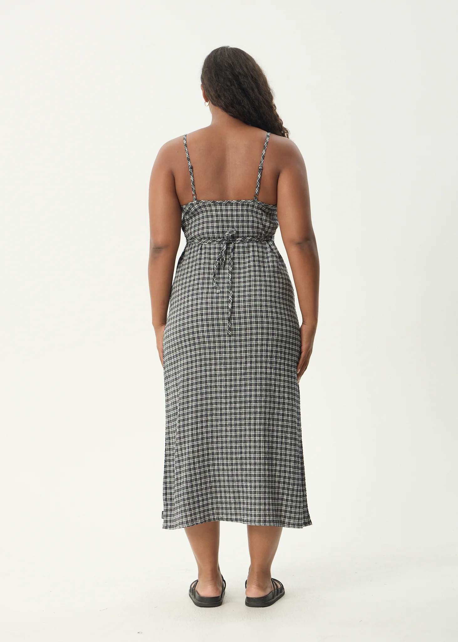 AFENDS Womens Rumi - Seersucker Midi Dress - Steel Check - Image 10