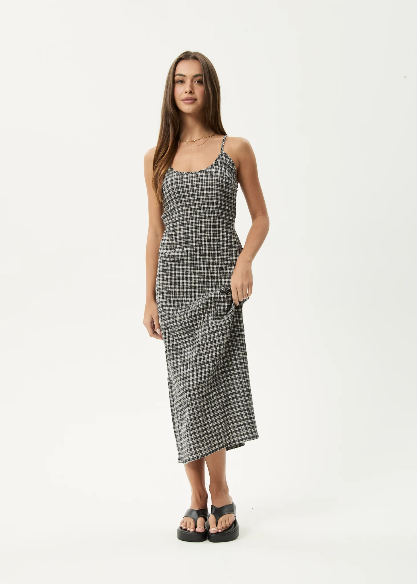 AFENDS Womens Rumi - Seersucker Midi Dress - Steel Check - Image 11