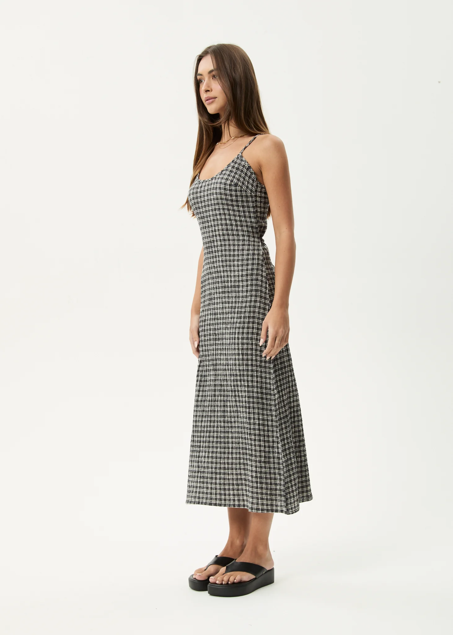 AFENDS Womens Rumi - Seersucker Midi Dress - Steel Check - Image 4