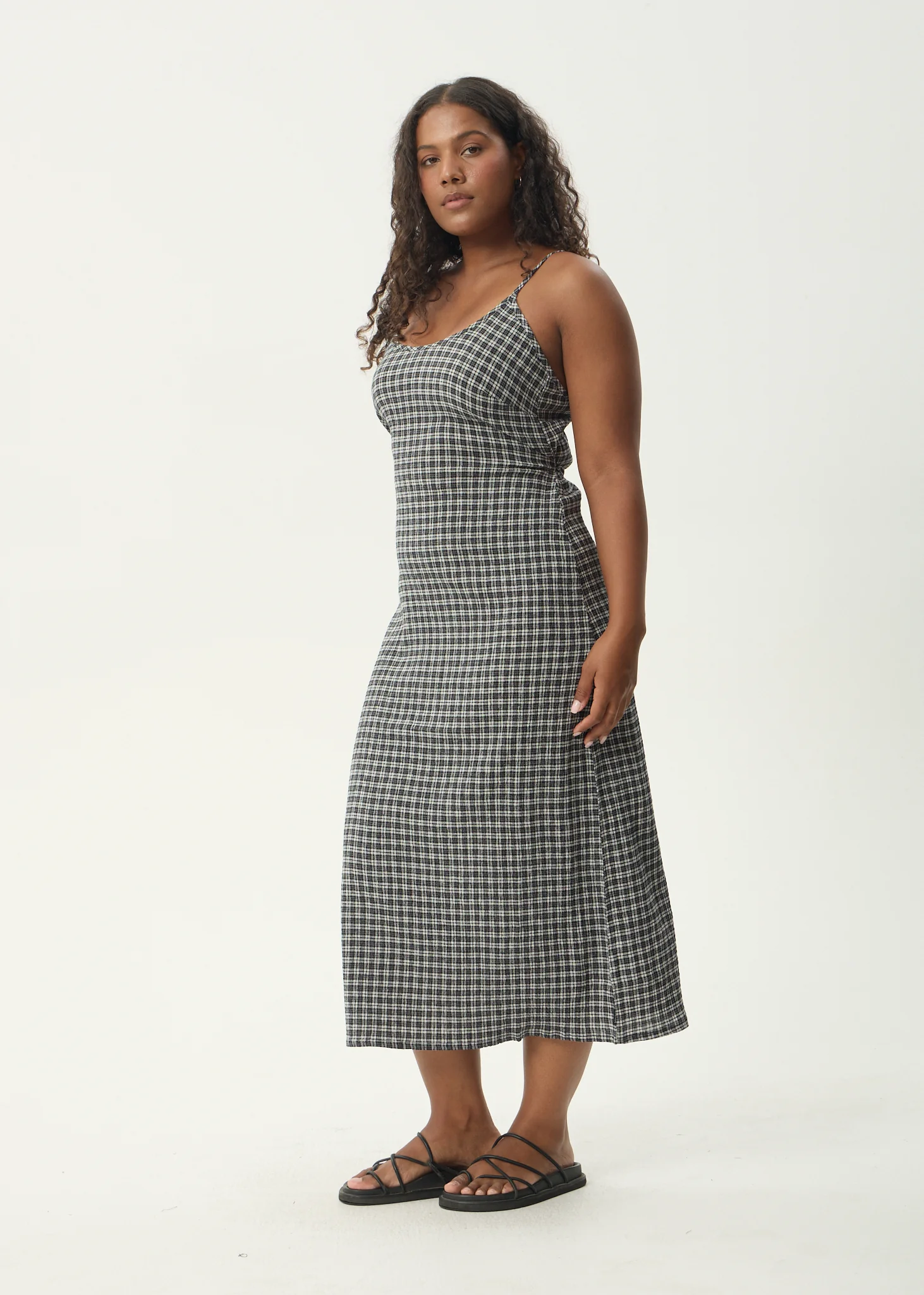 AFENDS Womens Rumi - Seersucker Midi Dress - Steel Check - Image 5