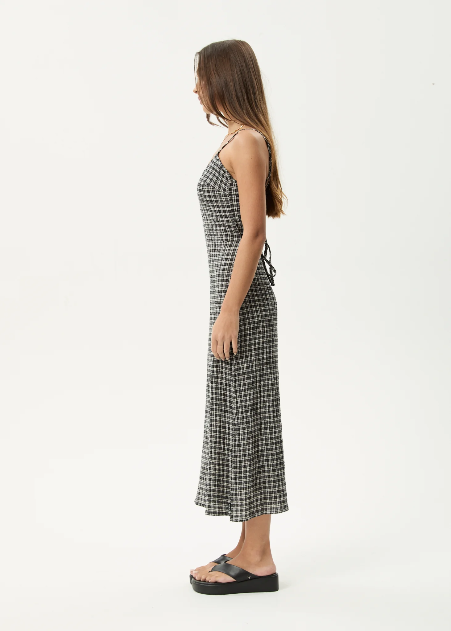 AFENDS Womens Rumi - Seersucker Midi Dress - Steel Check - Image 6