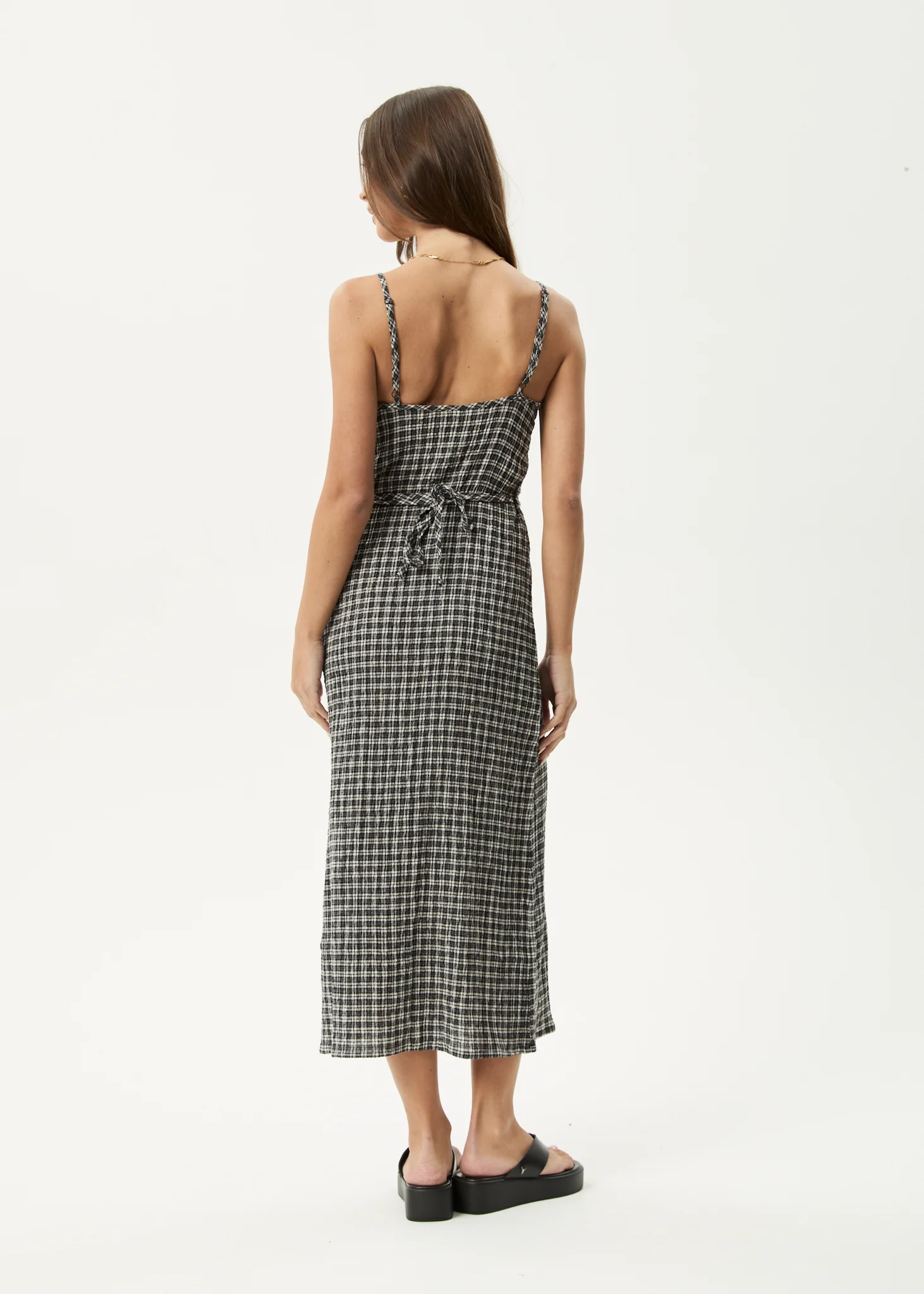 AFENDS Womens Rumi - Seersucker Midi Dress - Steel Check - Image 9