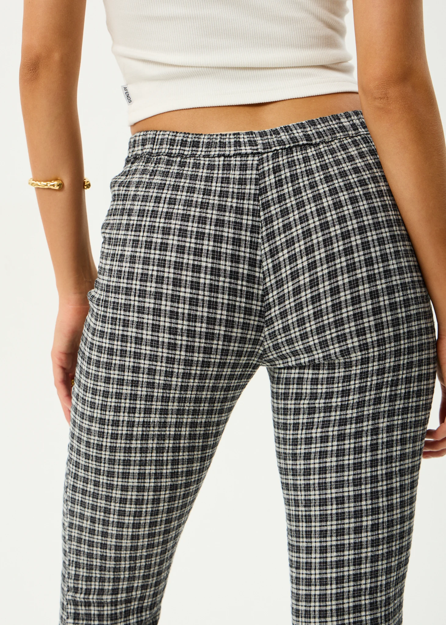 AFENDS Womens Asta - Seersucker Flare Pant - Steel Check - Image 13