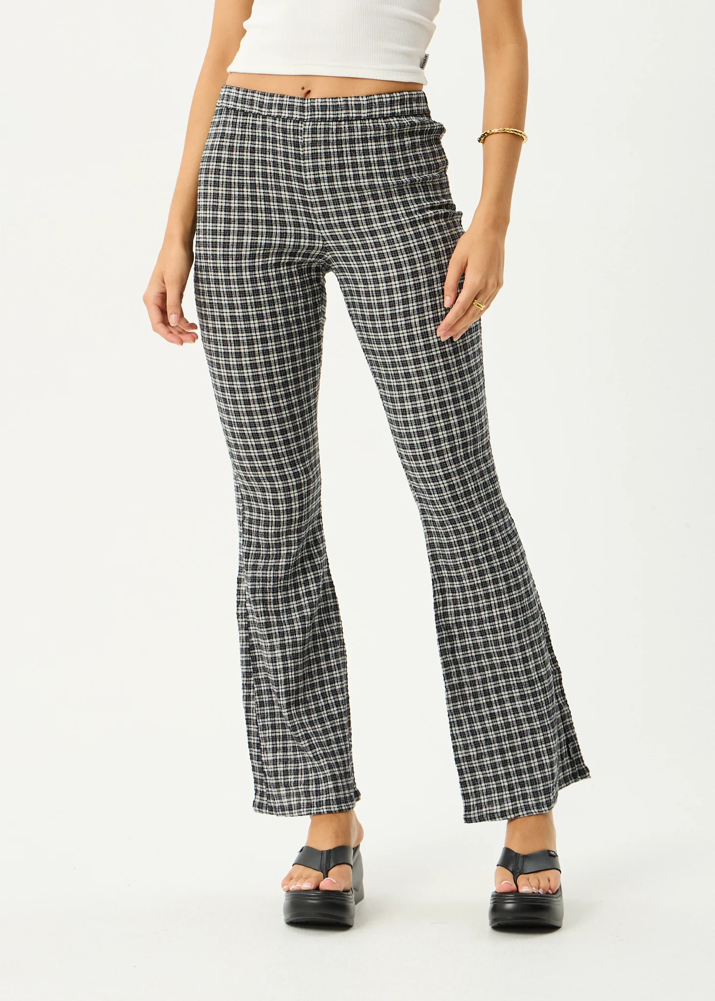 AFENDS Womens Asta - Seersucker Flare Pant - Steel Check - Image 4
