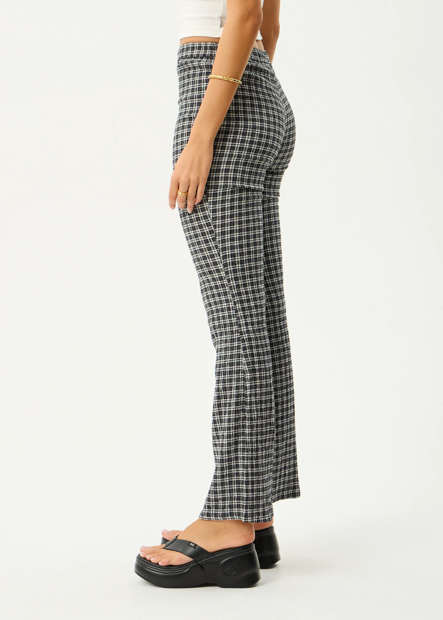 AFENDS Womens Asta - Seersucker Flare Pant - Steel Check - Image 8