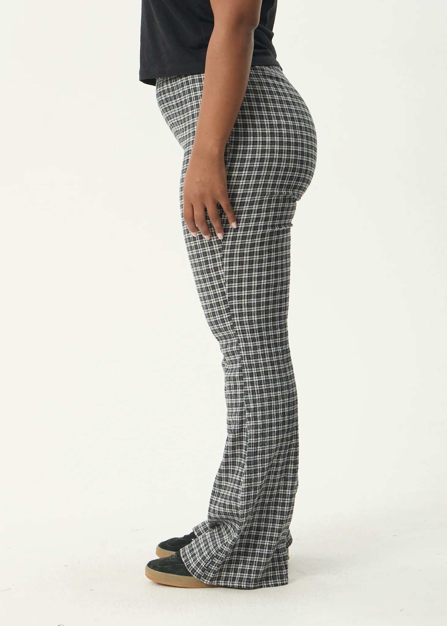 AFENDS Womens Asta - Seersucker Flare Pant - Steel Check - Image 9