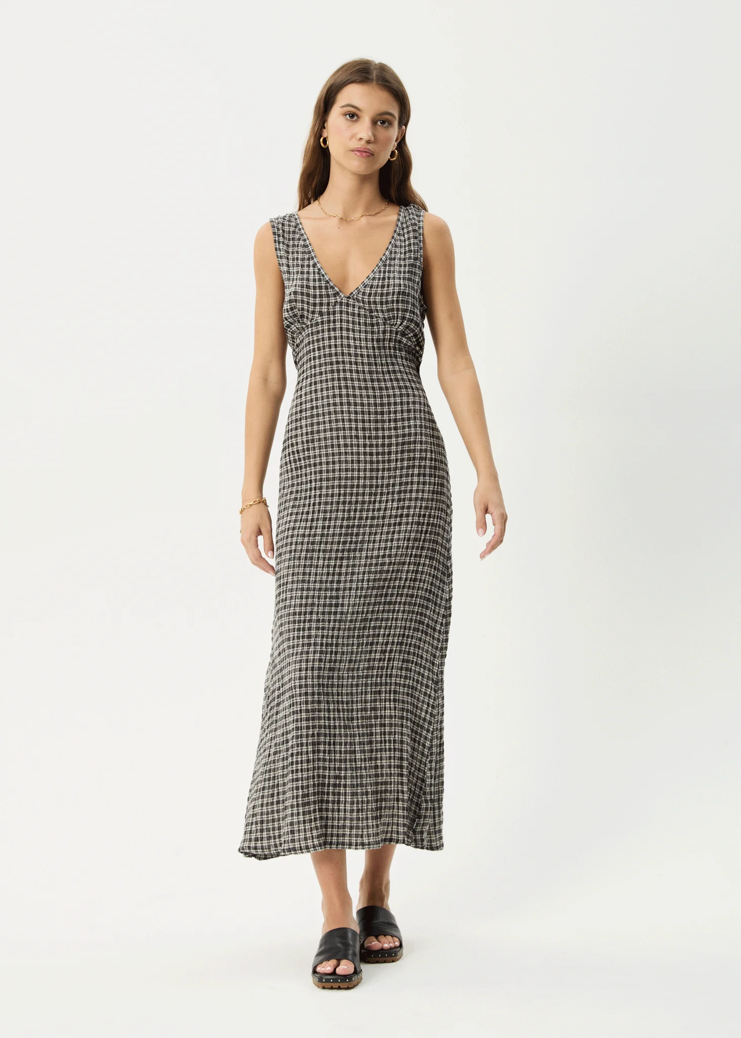 AFENDS Womens Tully - Seersucker Maxi Dress - Asta Steel Check