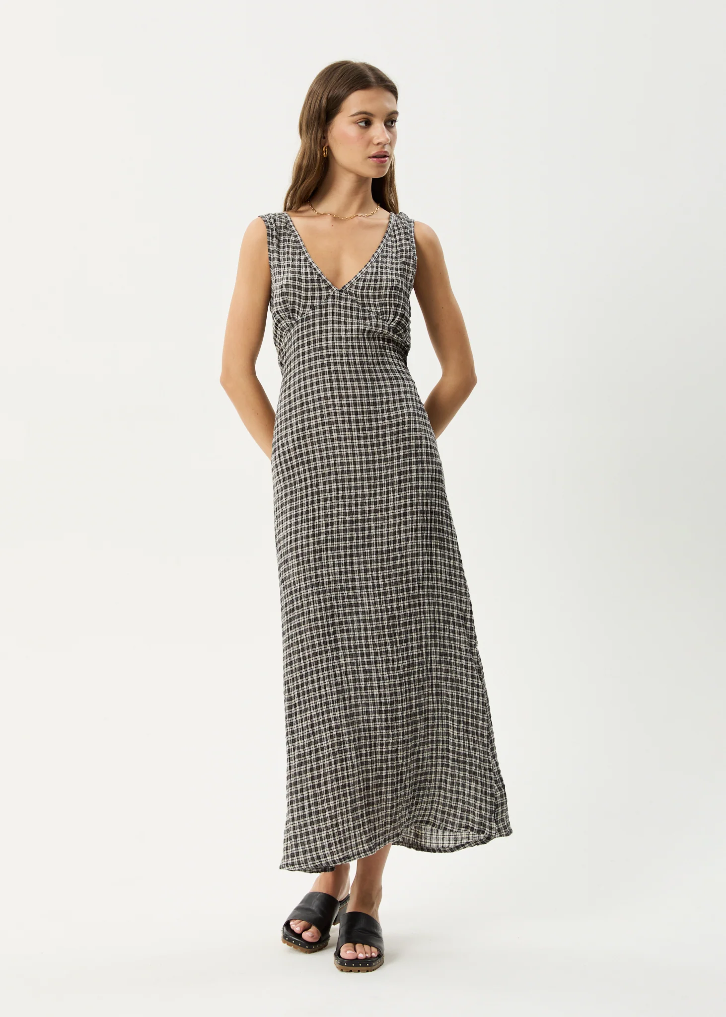 AFENDS Womens Tully - Seersucker Maxi Dress - Asta Steel Check - Image 12