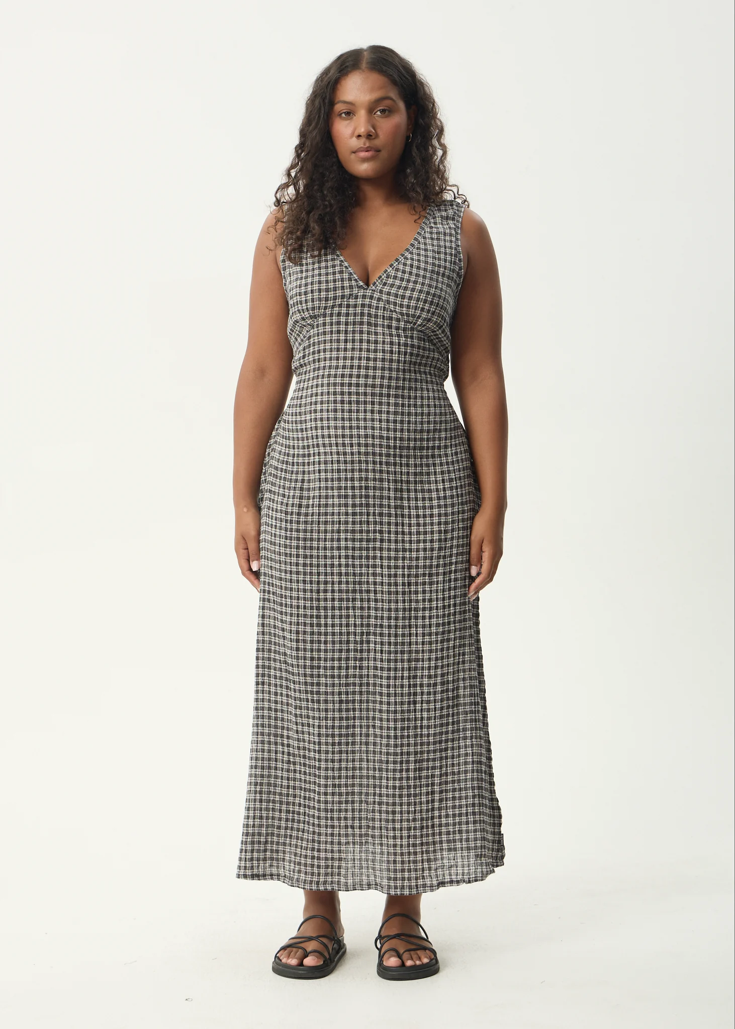 AFENDS Womens Tully - Seersucker Maxi Dress - Asta Steel Check - Image 2