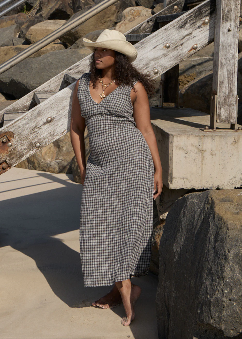 AFENDS Womens Tully - Seersucker Maxi Dress - Asta Steel Check - Image 4