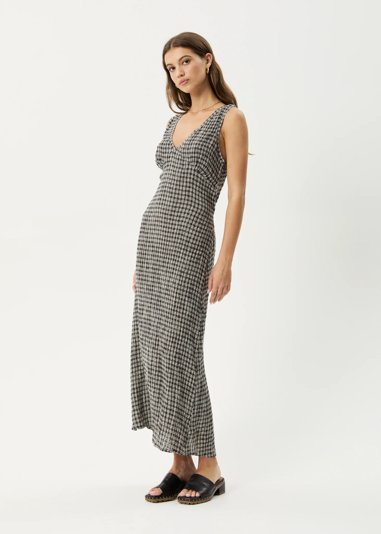 AFENDS Womens Tully - Seersucker Maxi Dress - Asta Steel Check - Image 5