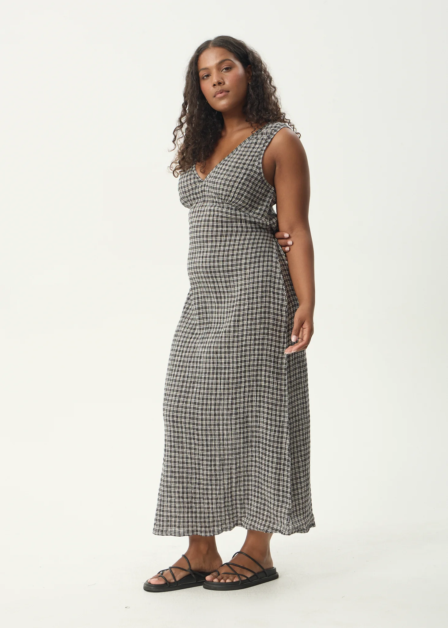 AFENDS Womens Tully - Seersucker Maxi Dress - Asta Steel Check - Image 6