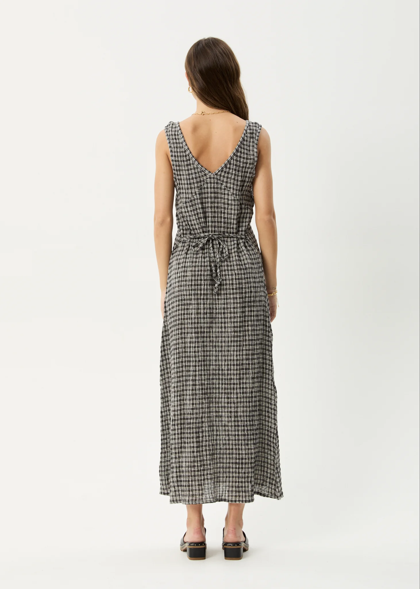 AFENDS Womens Tully - Seersucker Maxi Dress - Asta Steel Check - Image 9