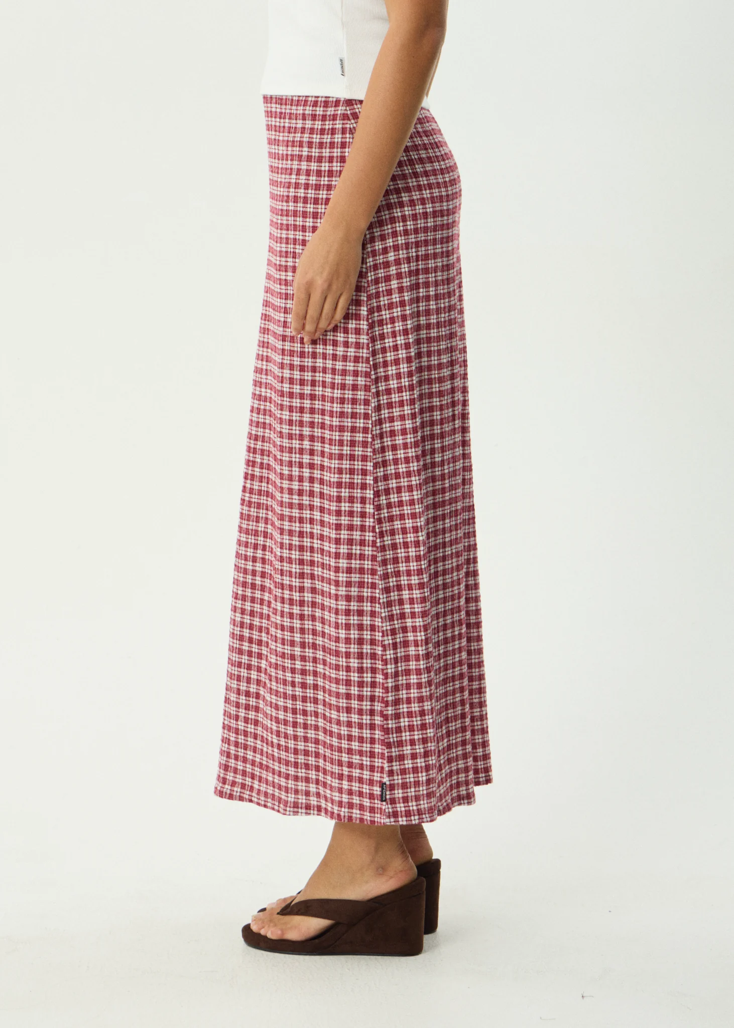 AFENDS Womens Lita - Seersucker Maxi Skirt - Base Burgundy Check - Image 5