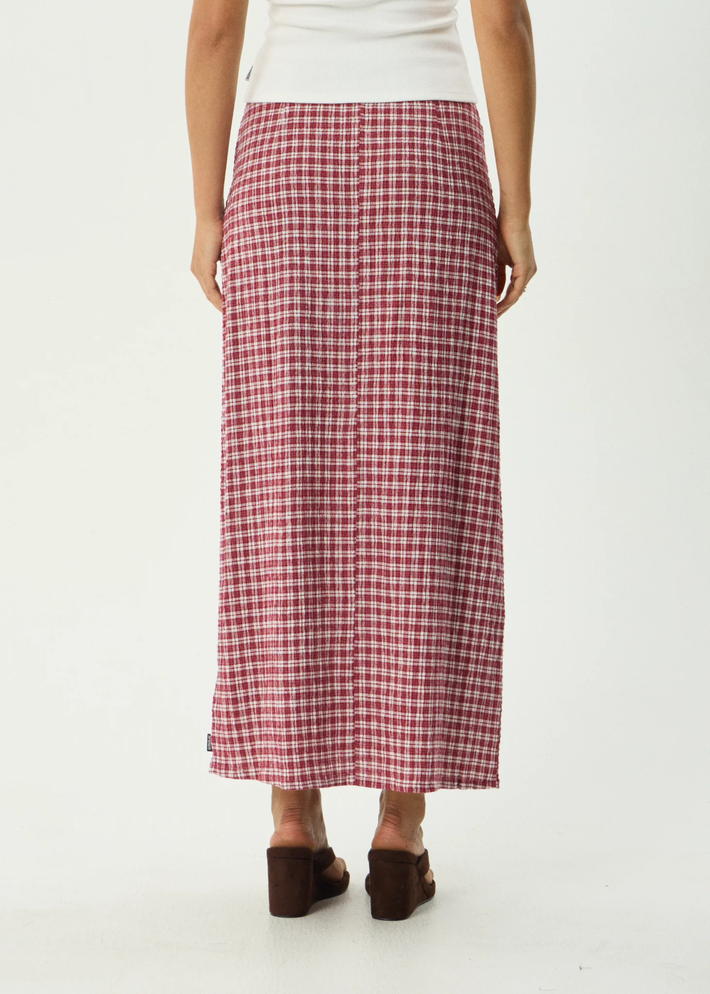AFENDS Womens Lita - Seersucker Maxi Skirt - Base Burgundy Check - Image 6