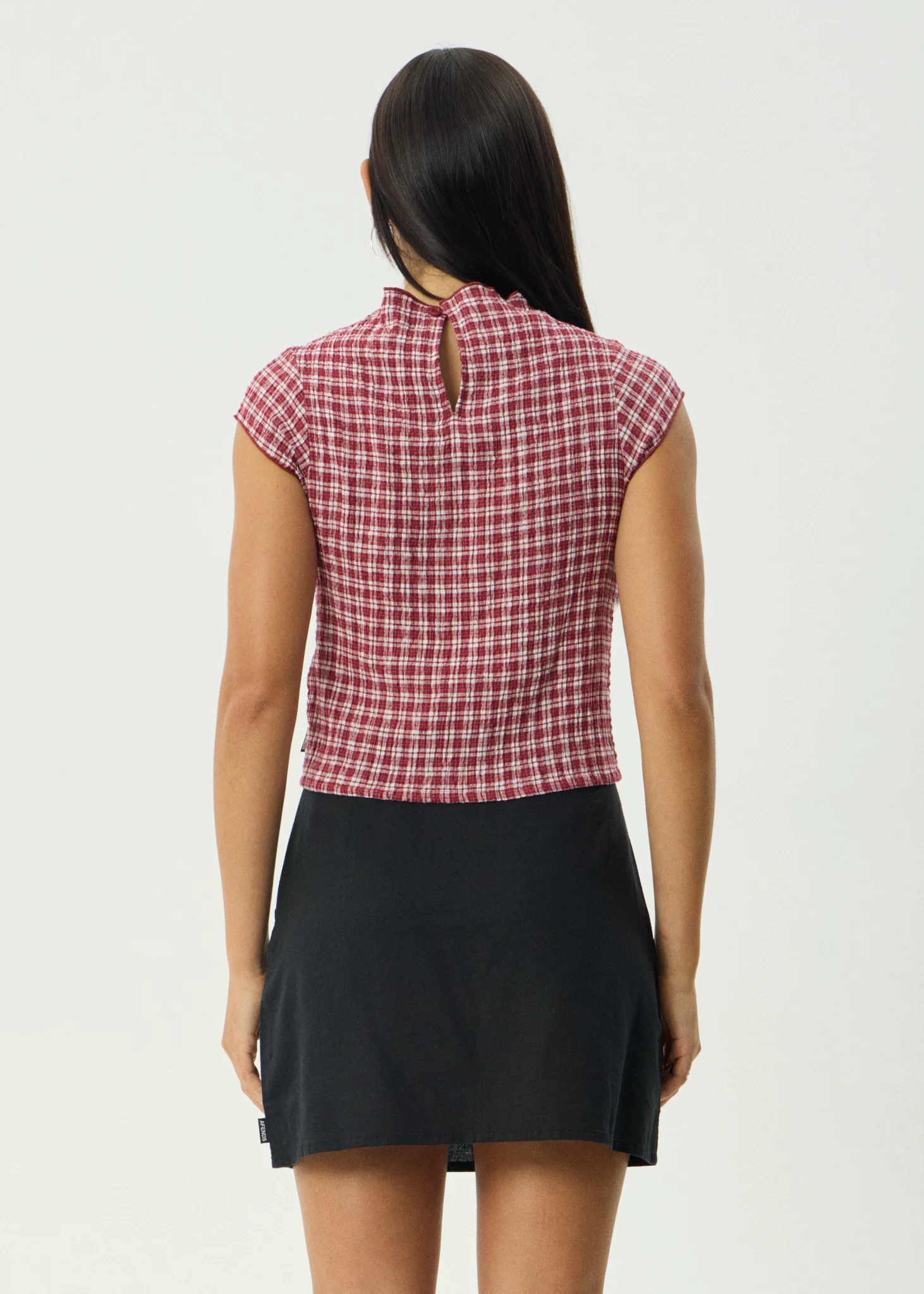 AFENDS Womens Wren - Seersucker Top - Burgundy Check - Image 5