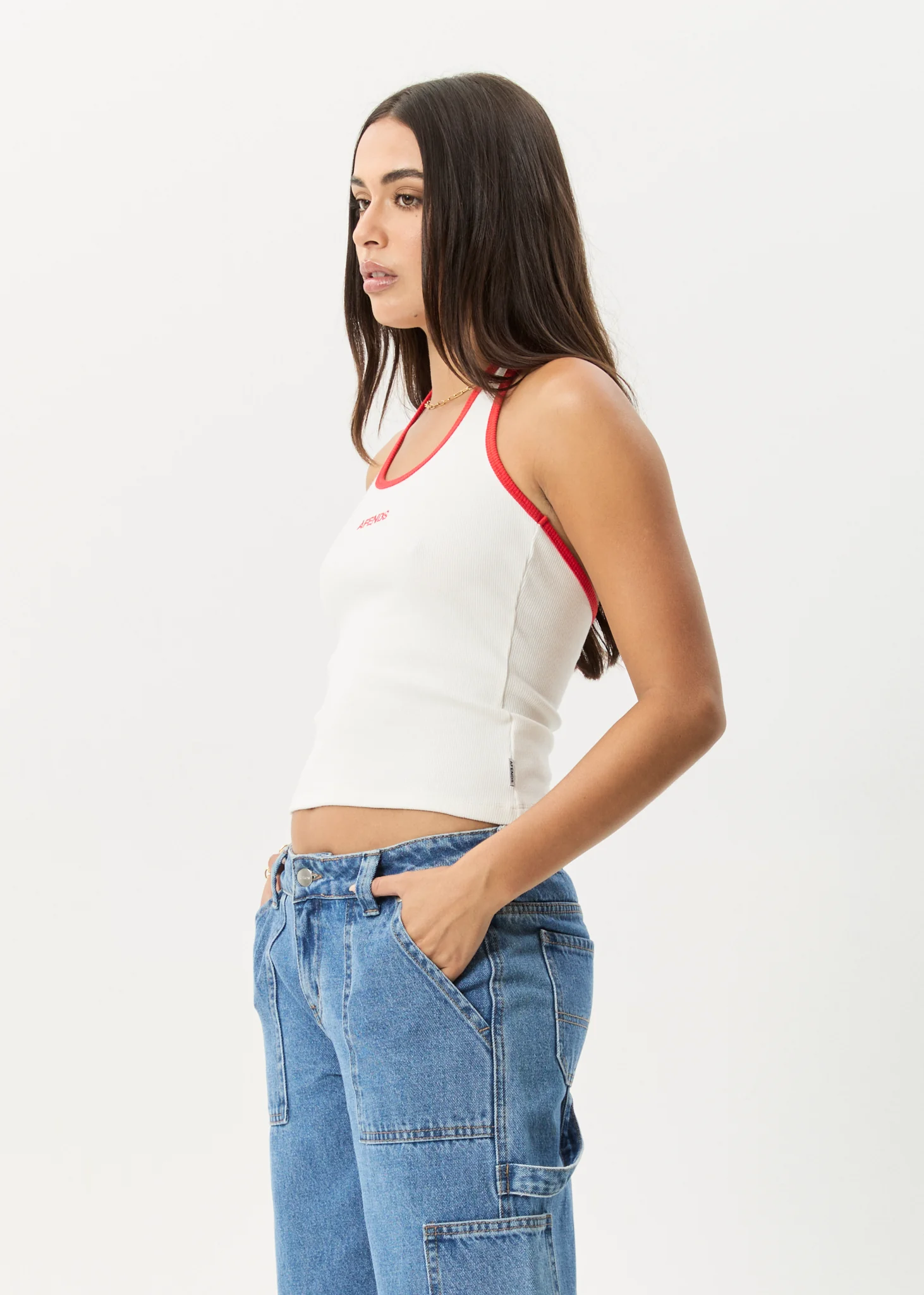 AFENDS Womens Basis - Rib Halter - White / Tomato - Image 3