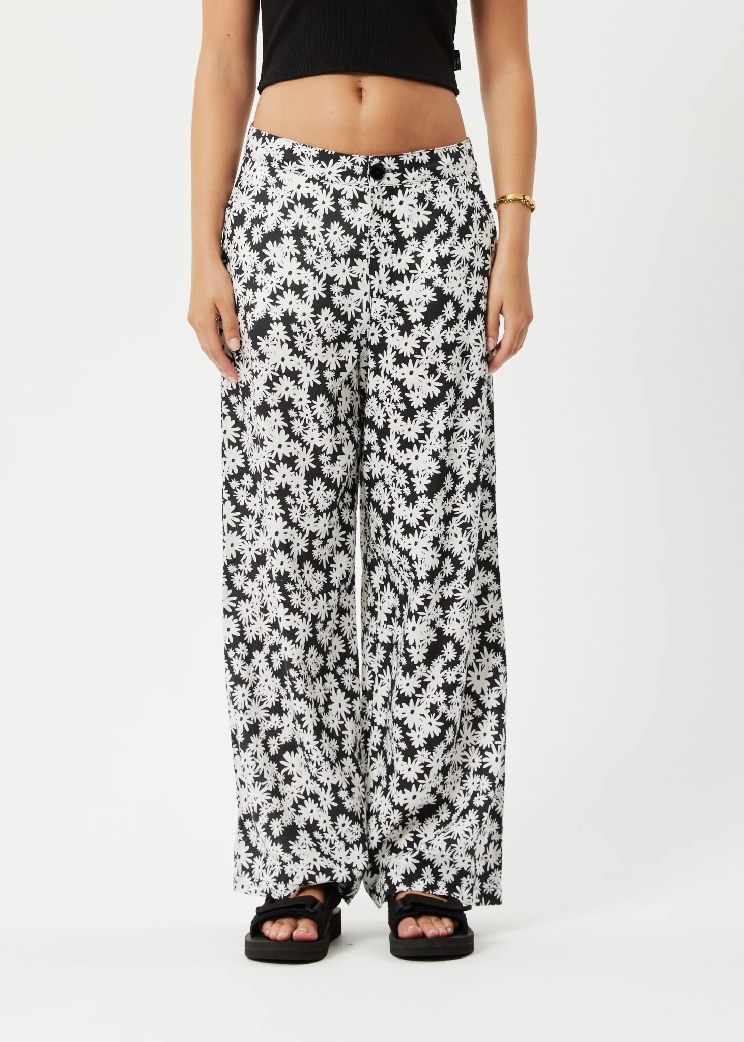 AFENDS Womens Benny Sienna - Wide Leg Pant - Black Daisy - Image 2
