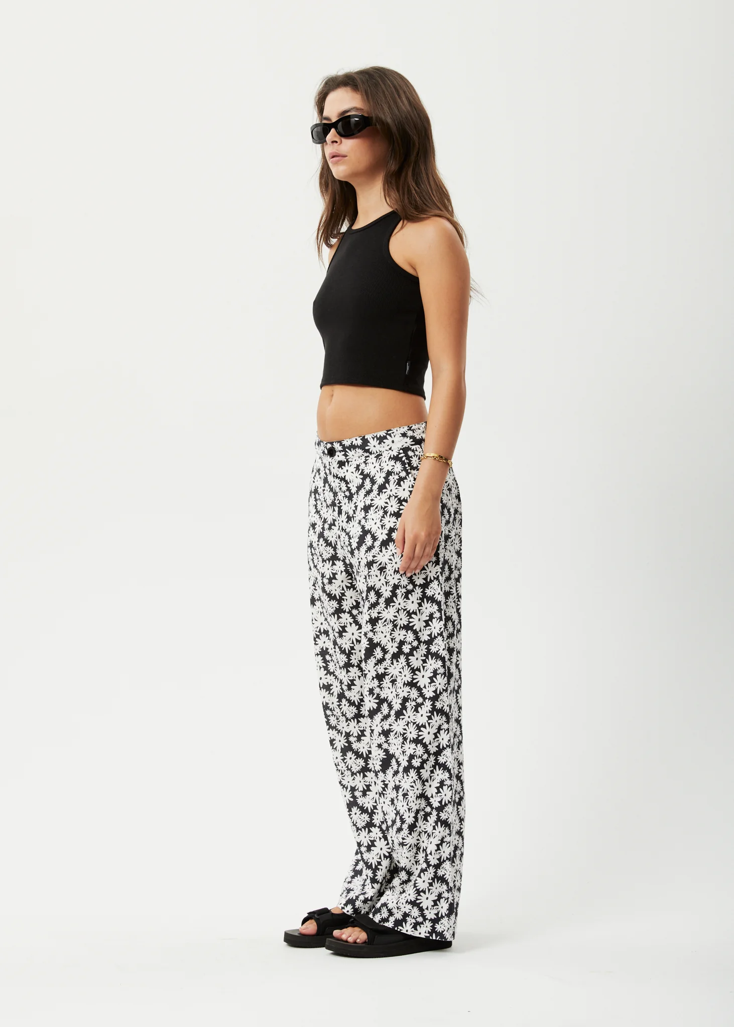 AFENDS Womens Benny Sienna - Wide Leg Pant - Black Daisy - Image 3
