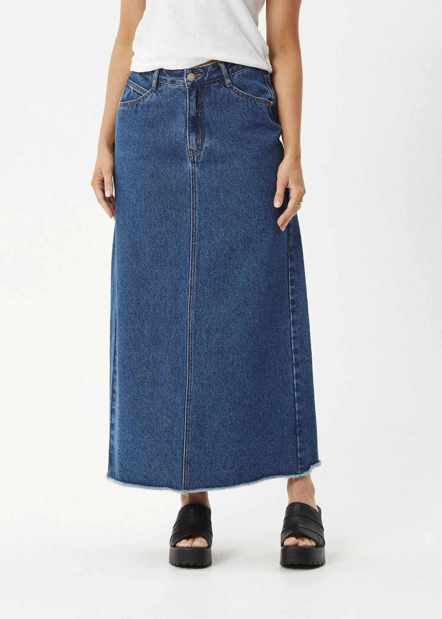 AFENDS Womens Chichi - Denim Midi Skirt - Authentic Blue - Image 3