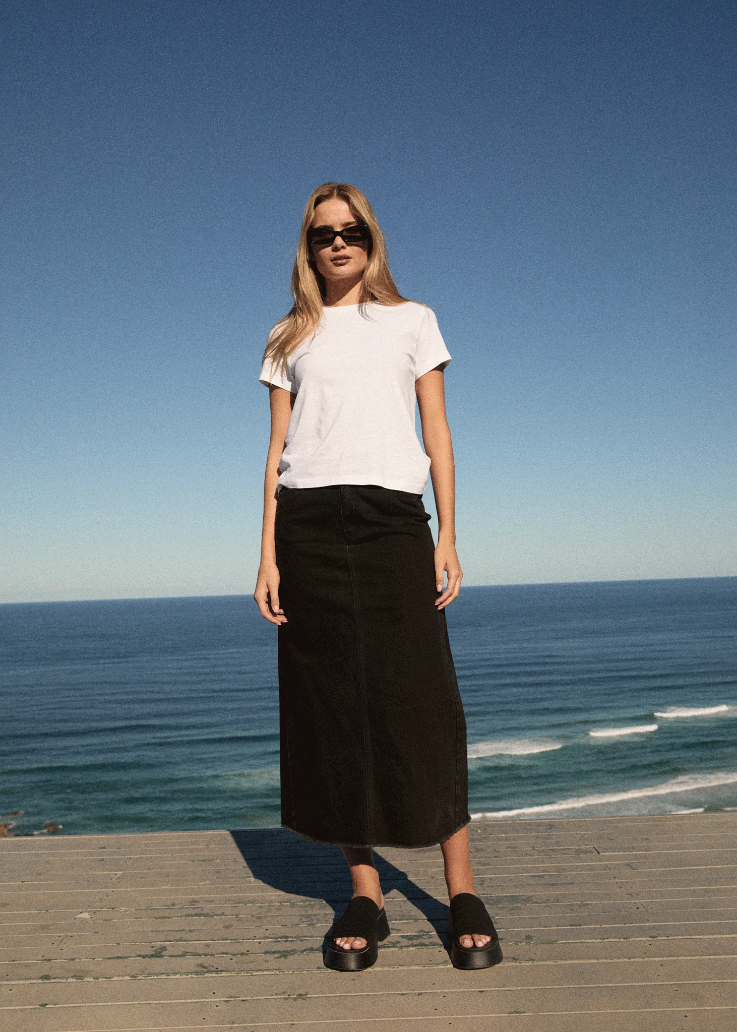 AFENDS Womens Chichi - Denim Midi Skirt - Washed Black - Image 2