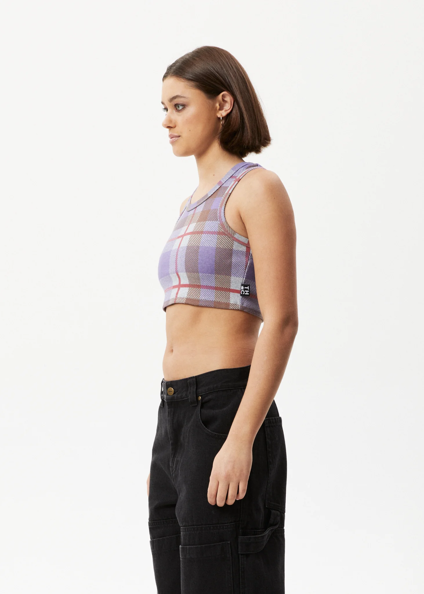 AFENDS Womens Colby - Check Rib Crop Tank - Plum - Image 2