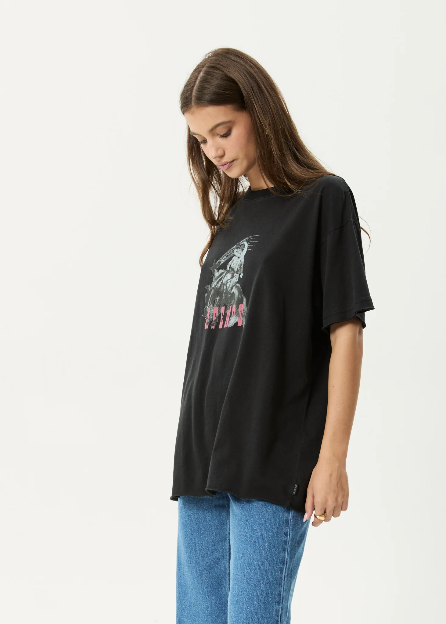 AFENDS Womens Cosmic Cow - Oversized Tee - Stone Black - Image 3