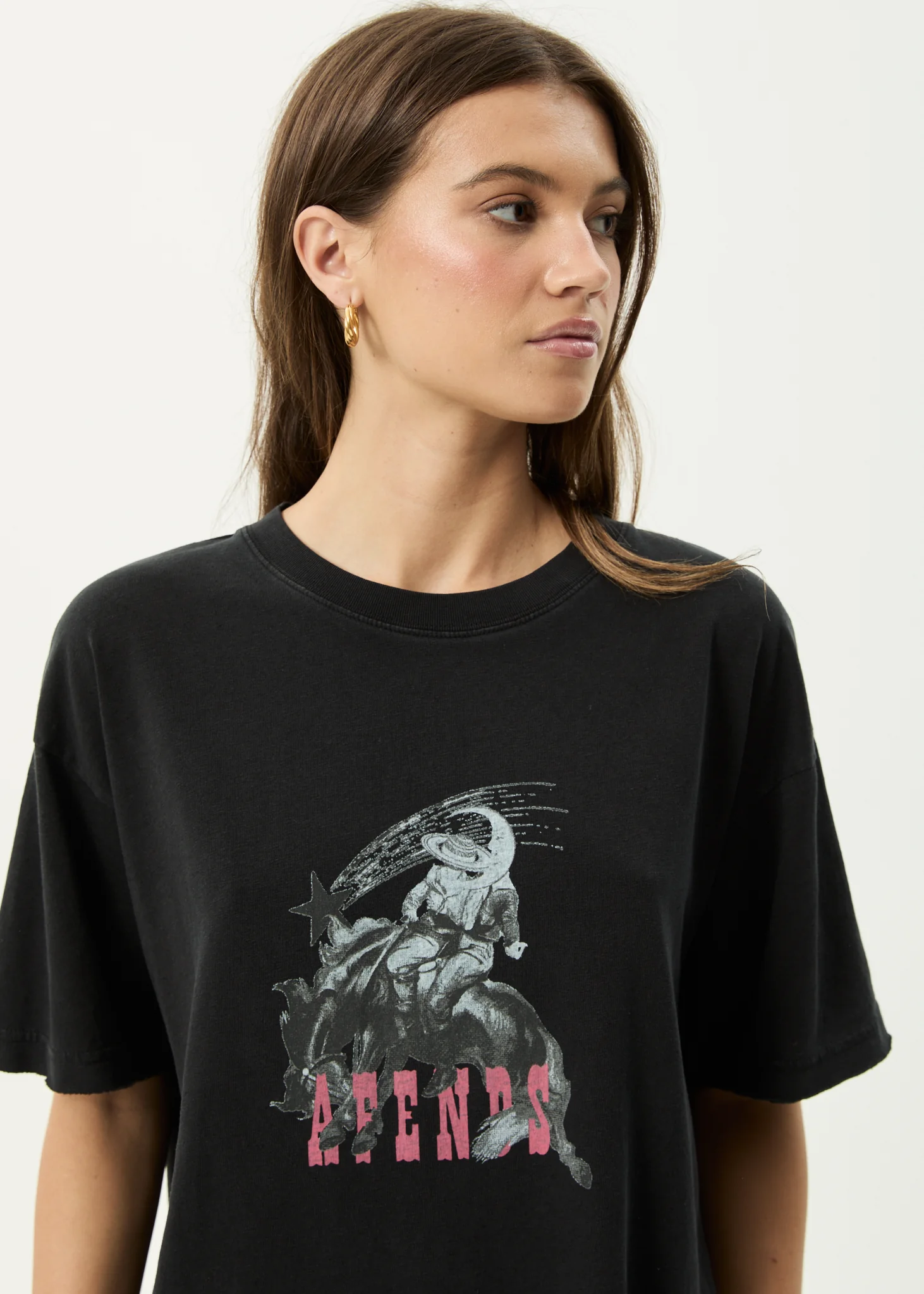 AFENDS Womens Cosmic Cow - Oversized Tee - Stone Black - Image 7
