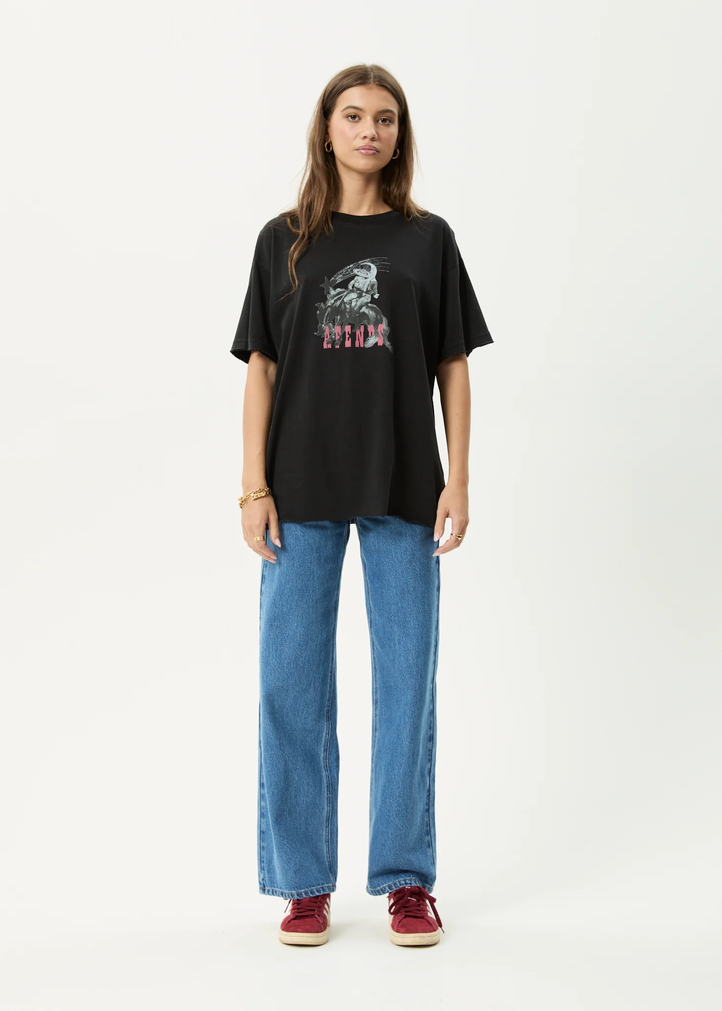 AFENDS Womens Cosmic Cow - Oversized Tee - Stone Black - Image 8