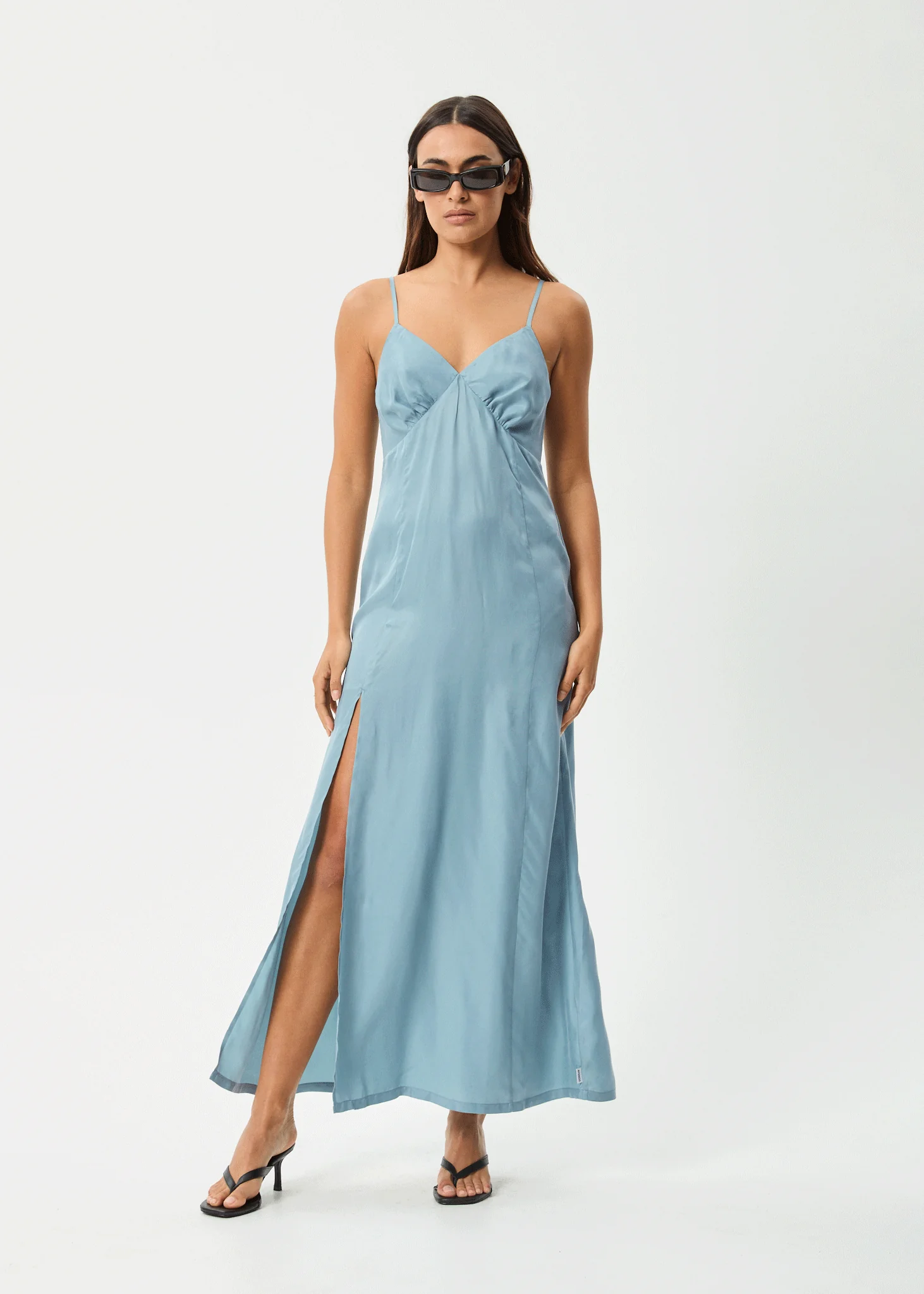 AFENDS Womens Delia - Cupro Maxi Dress - Ether Blue - Image 2