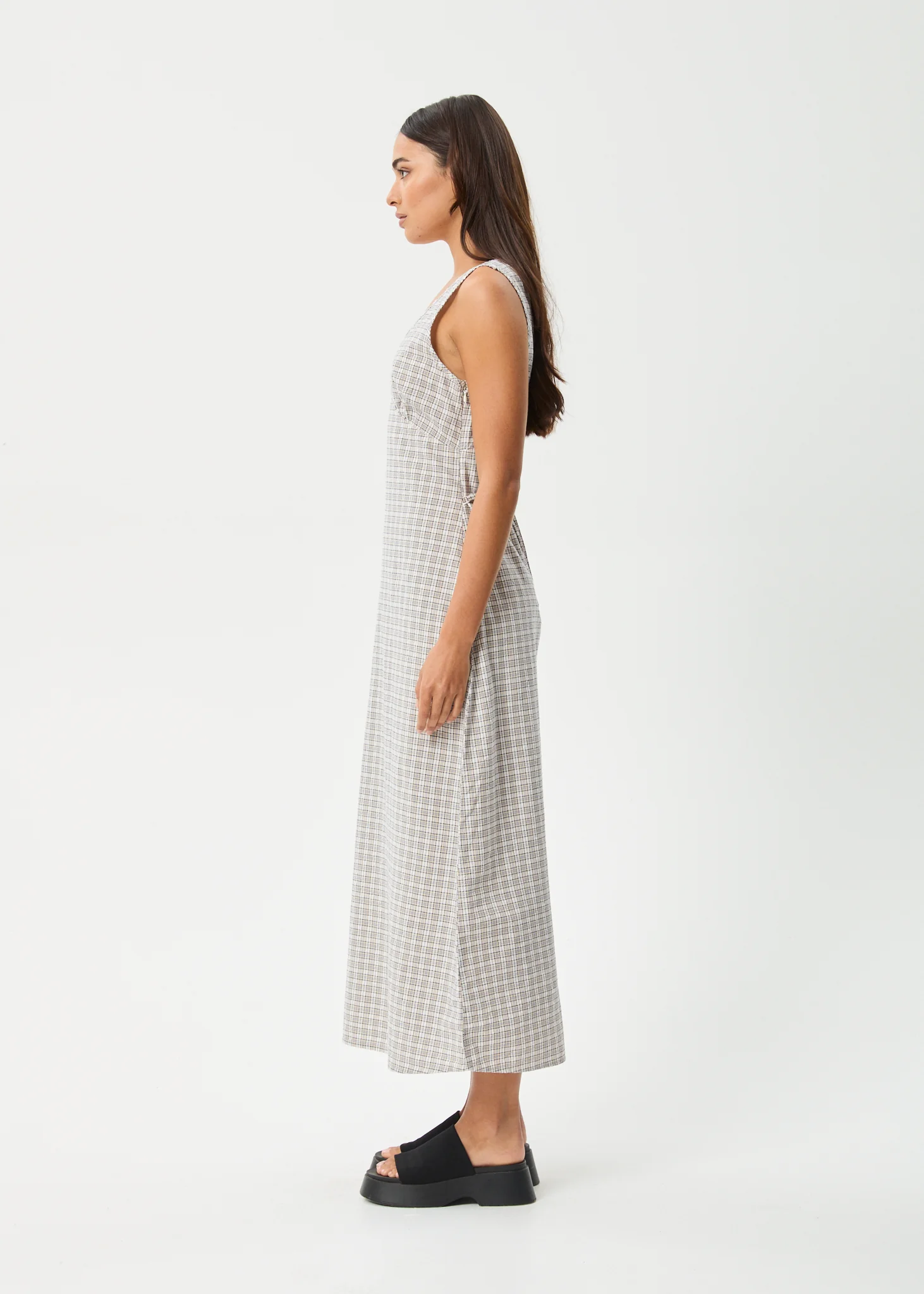 AFENDS Womens Tully - Seersucker Maxi Dress - Taupe Check - Image 4