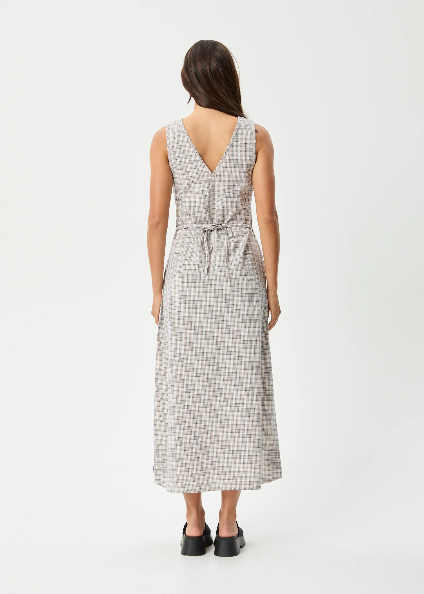AFENDS Womens Tully - Seersucker Maxi Dress - Taupe Check - Image 5