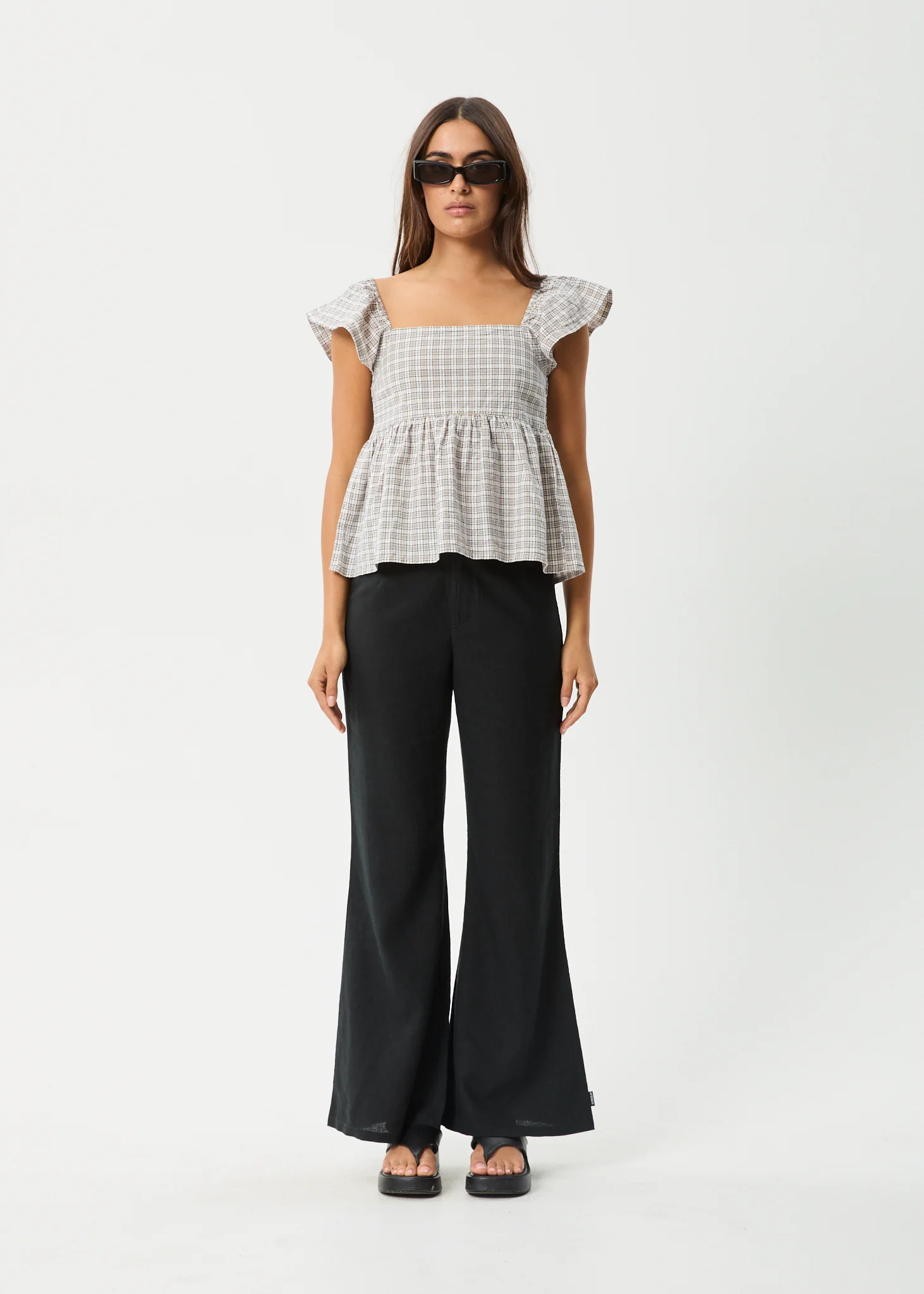 AFENDS Womens Drew - Seersucker Top - Taupe Check - Image 6
