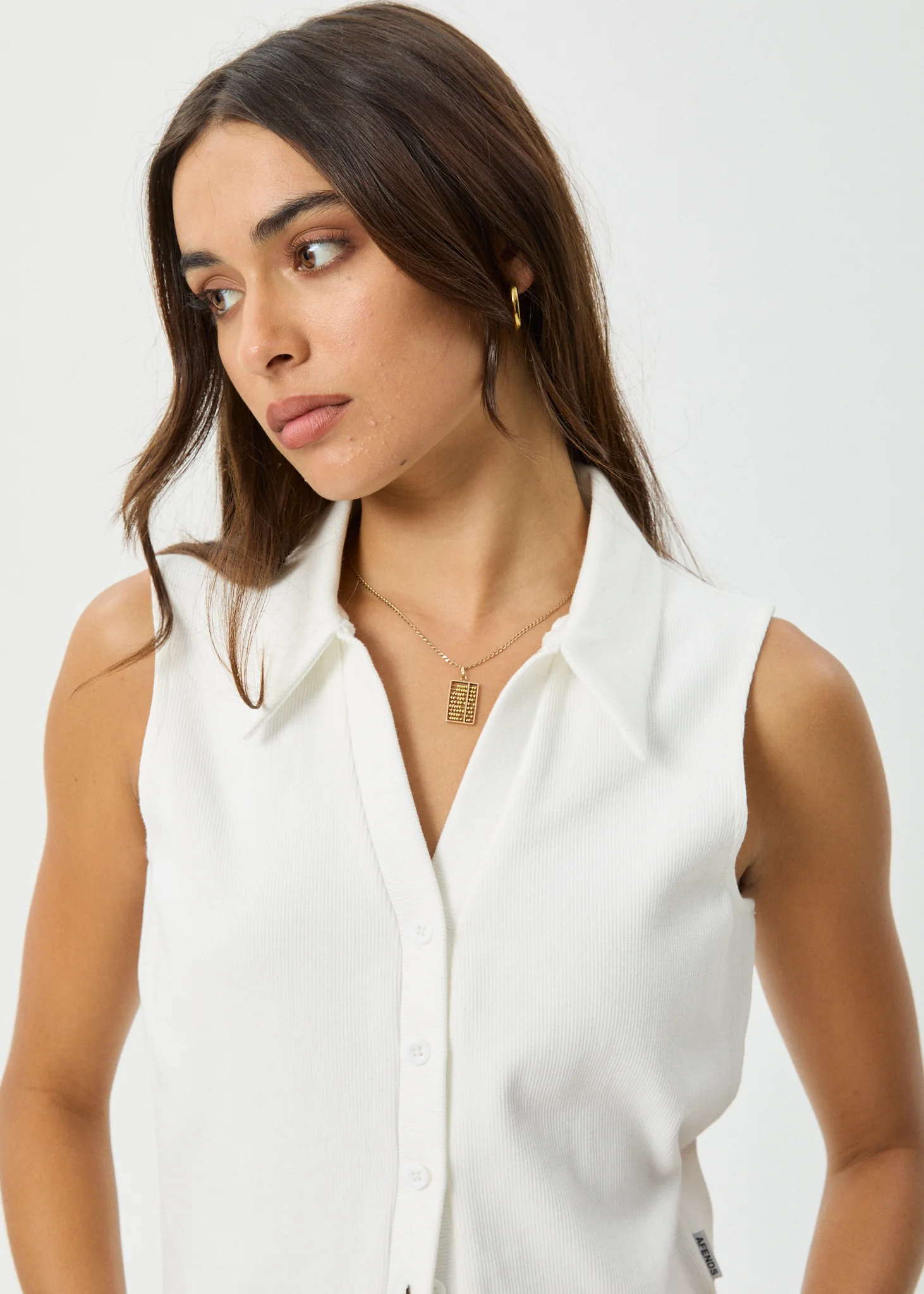 AFENDS Womens Eliza - Rib Sleeveless Shirt - White - Image 2