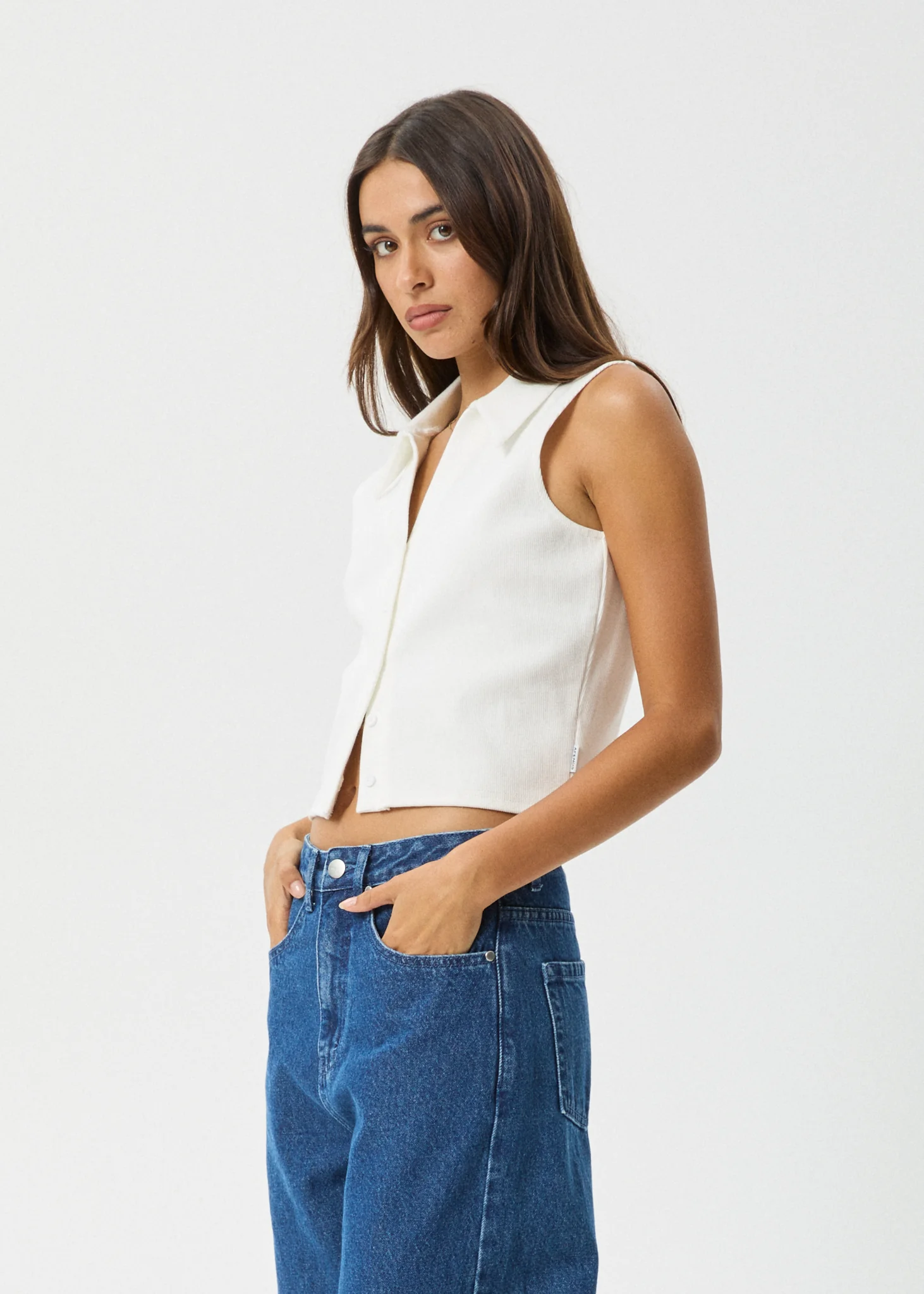 AFENDS Womens Eliza - Rib Sleeveless Shirt - White - Image 3