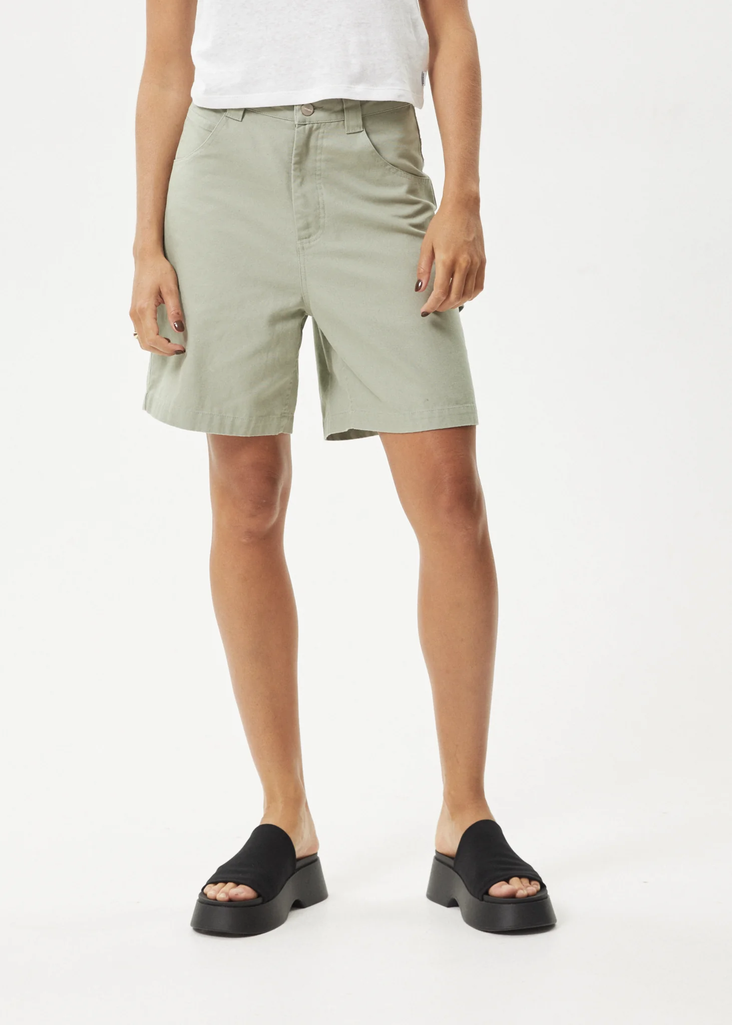 AFENDS Womens Emilie - Canvas Workwear Short - Eucalyptus - Image 2