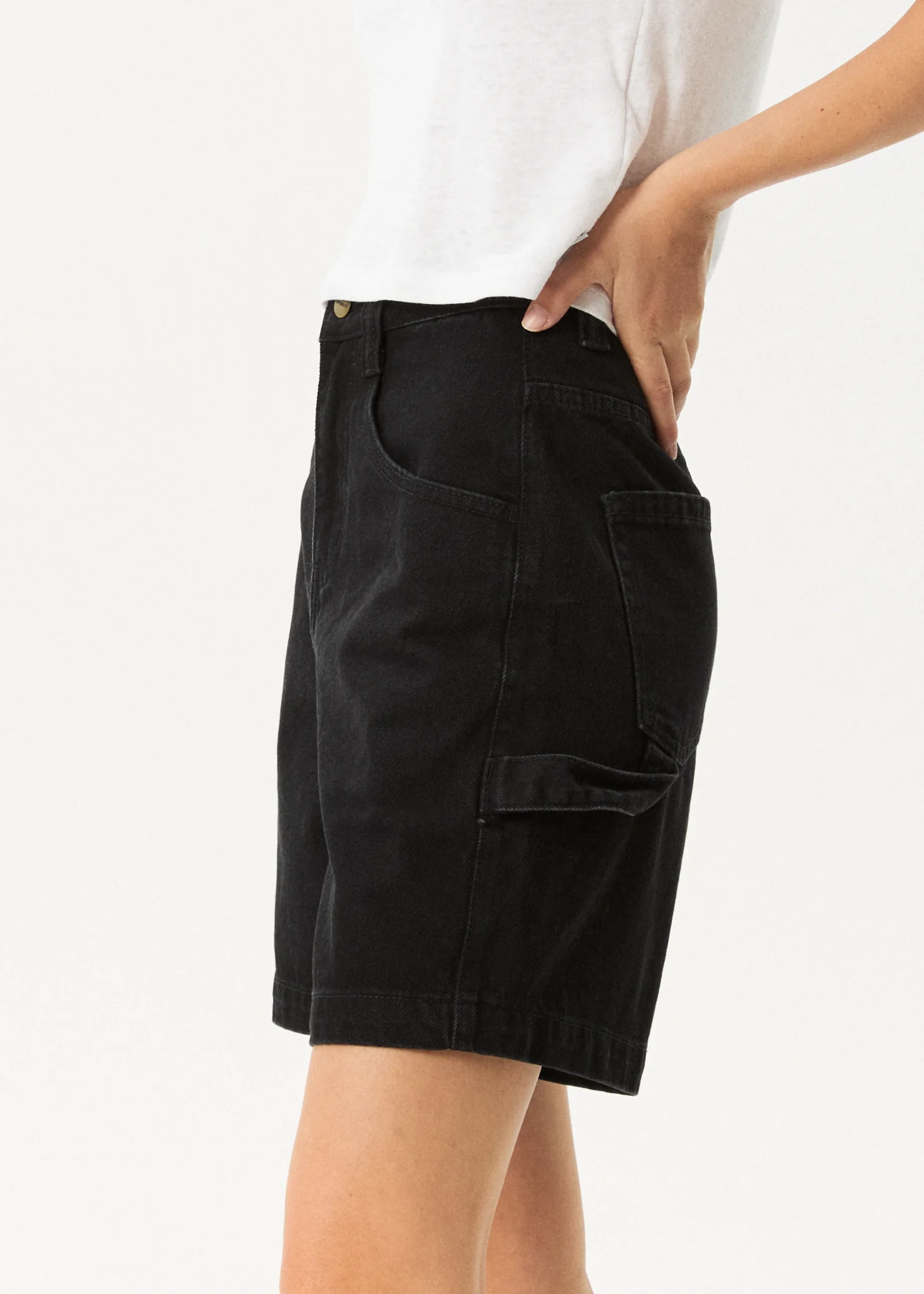AFENDS Womens Emilie - Denim Workwear Short - Washed Black - Image 3