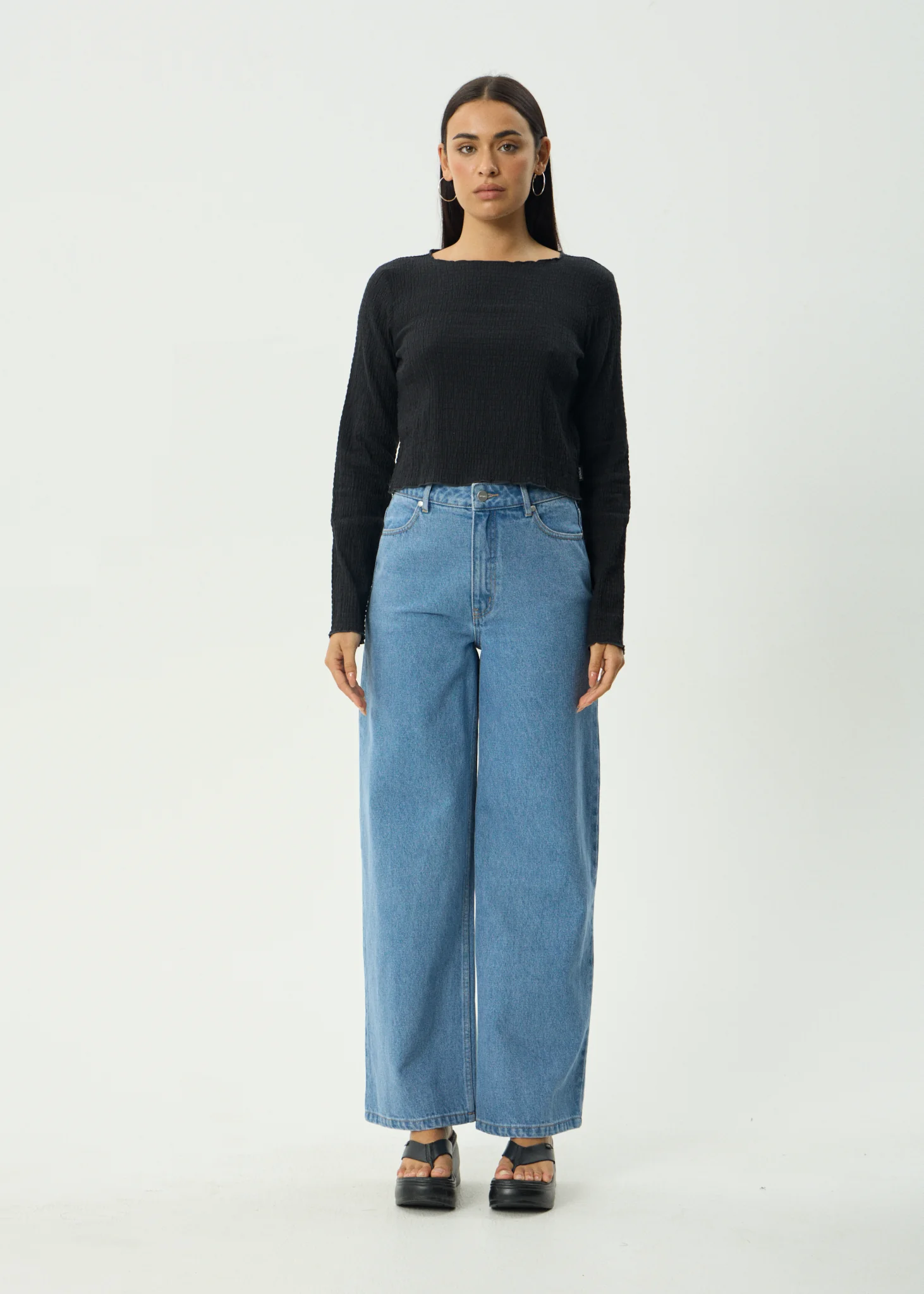 AFENDS Womens Focus - Seersucker Long Sleeve Top - Black - Image 13