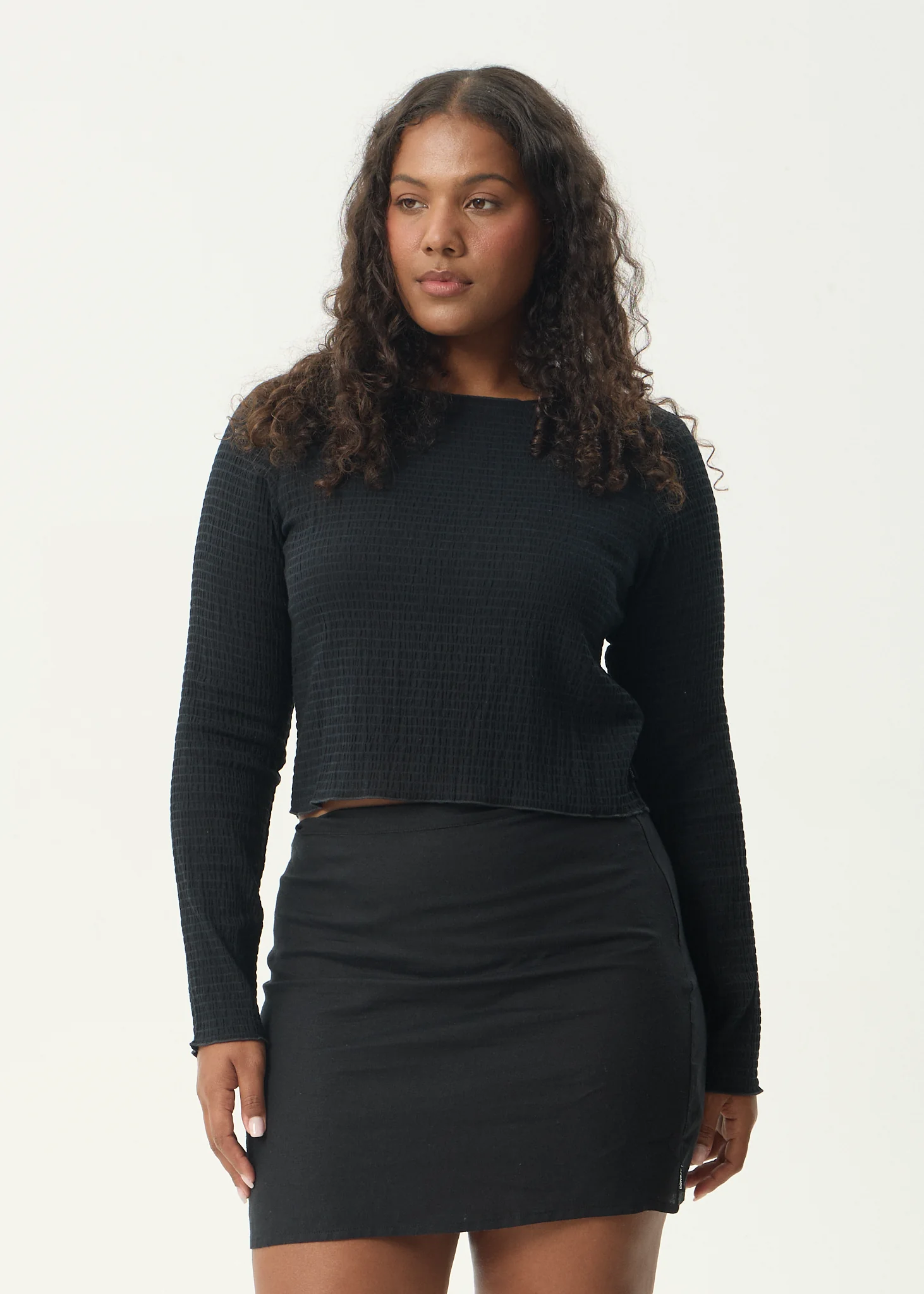 AFENDS Womens Focus - Seersucker Long Sleeve Top - Black - Image 2