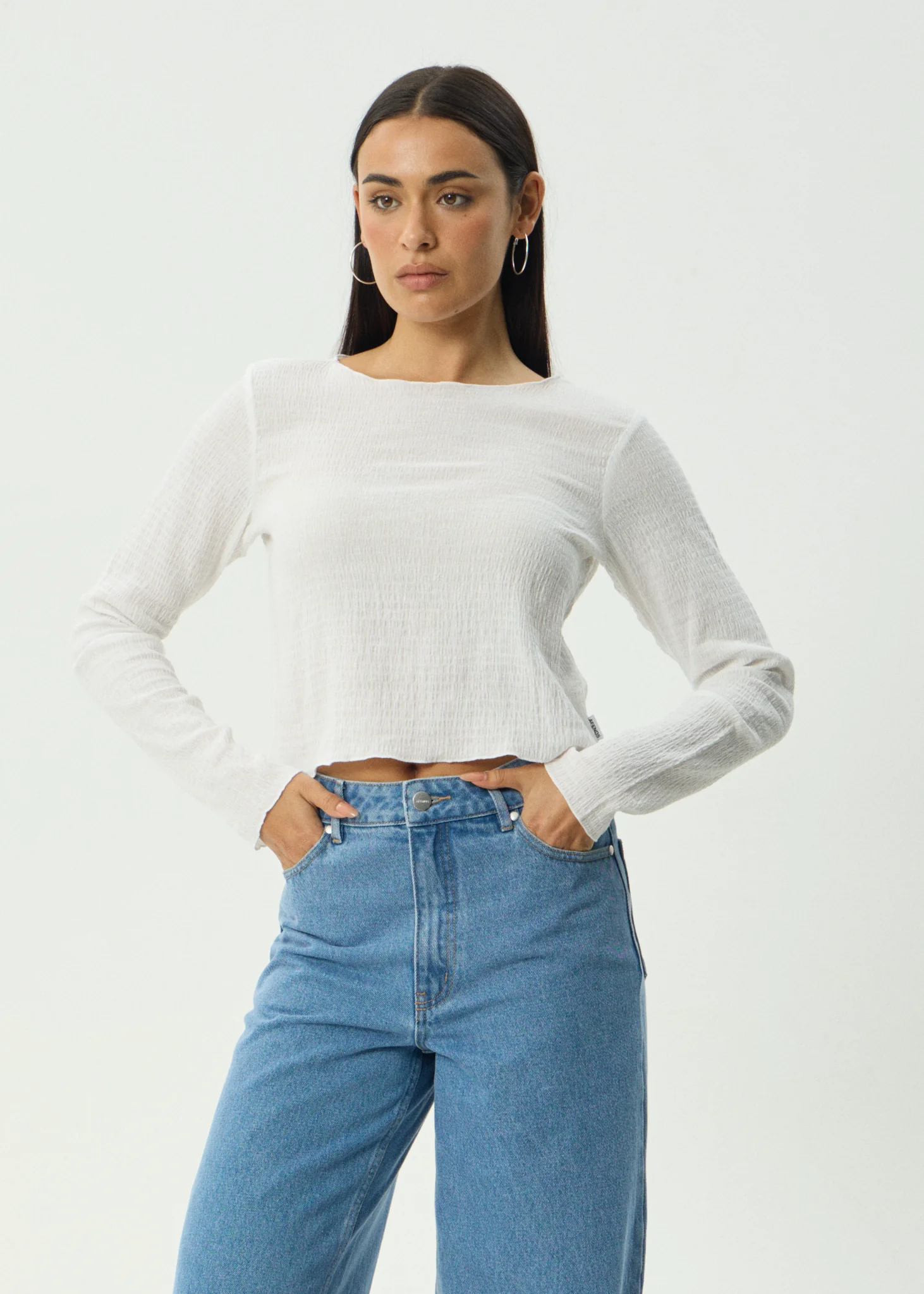 AFENDS Womens Focus - Seersucker Long Sleeve Top - Off White - Image 4