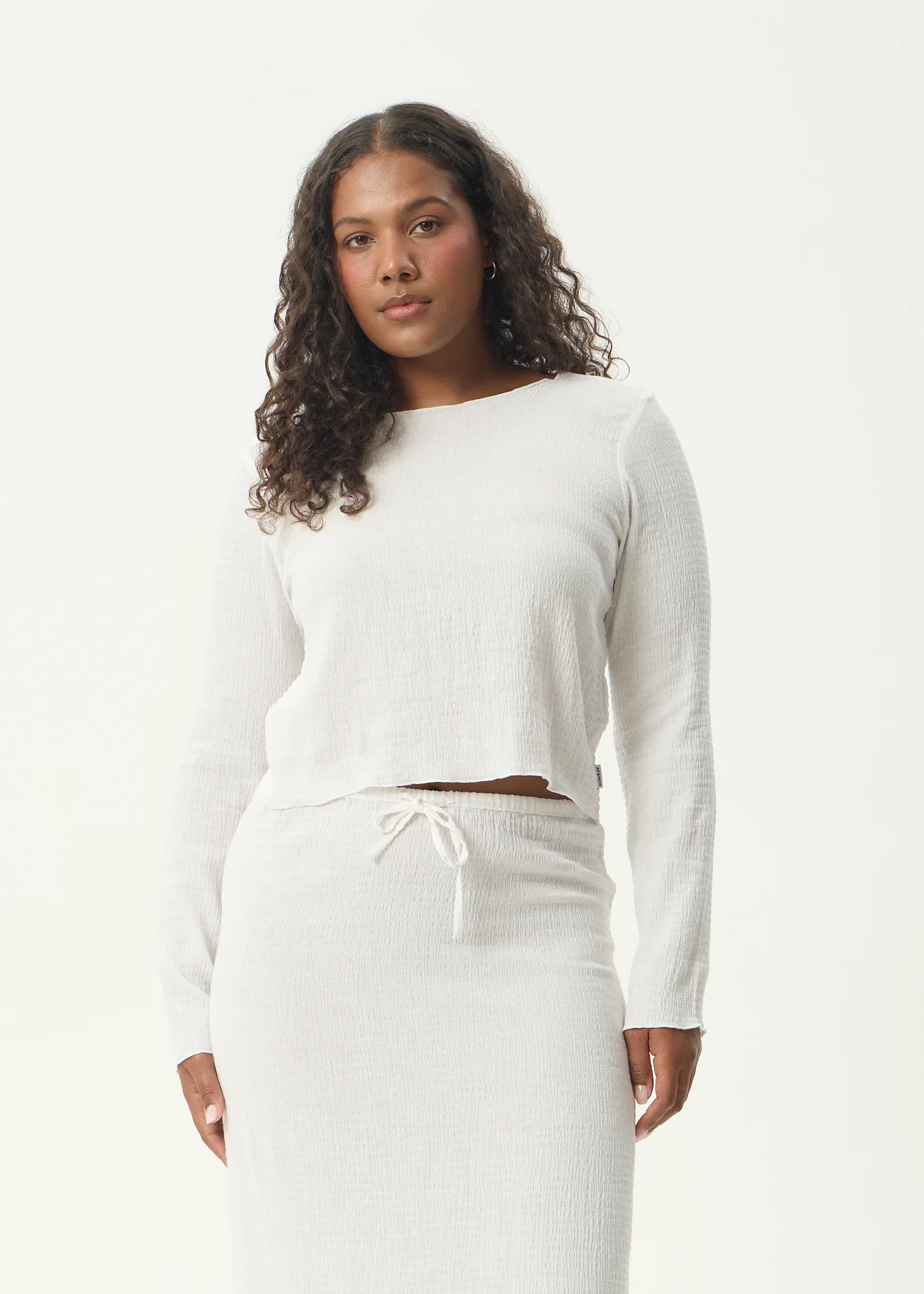 AFENDS Womens Focus - Seersucker Long Sleeve Top - Off White - Image 5